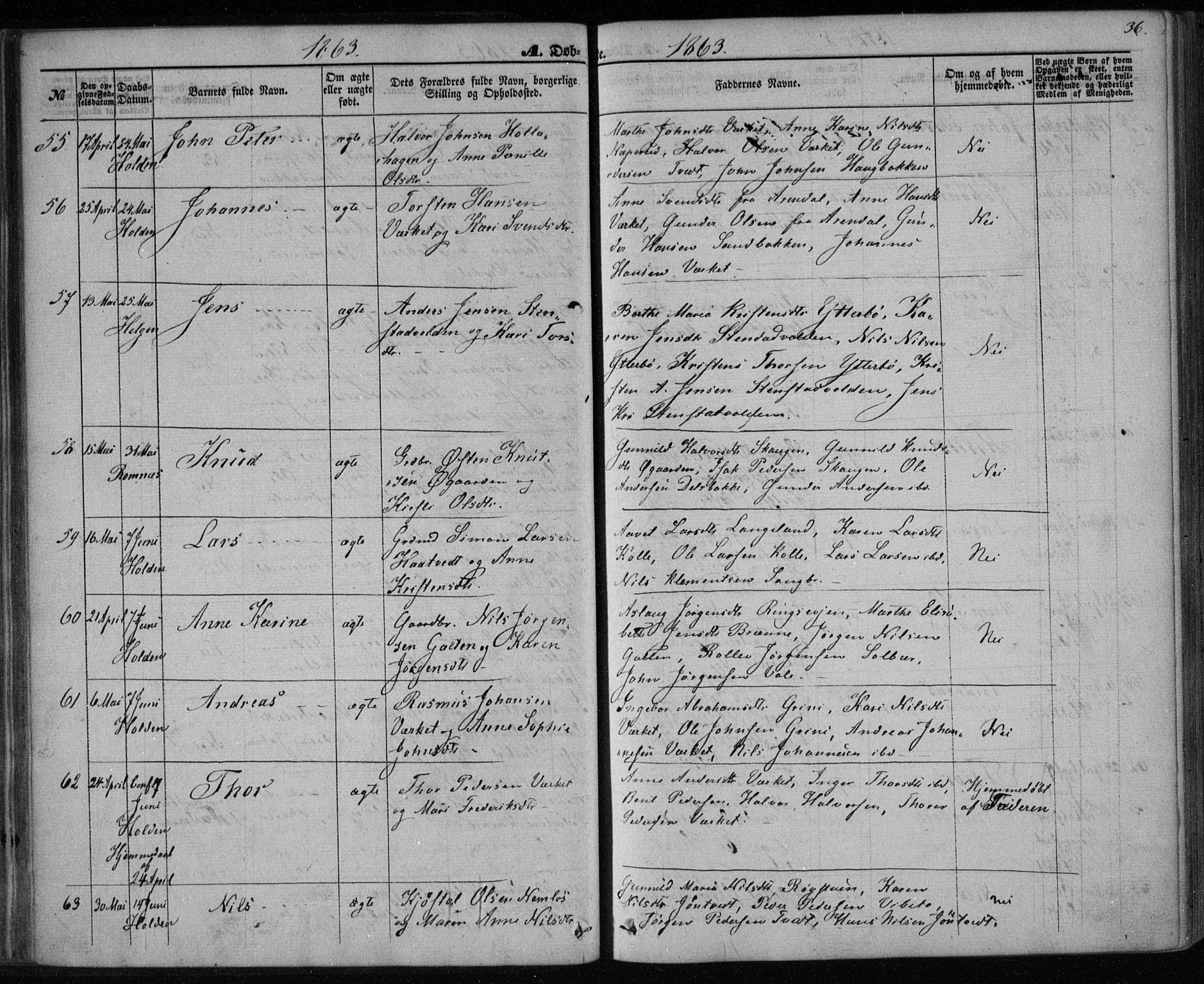 Holla kirkebøker, SAKO/A-272/F/Fa/L0006: Parish register (official) no. 6, 1861-1869, p. 36