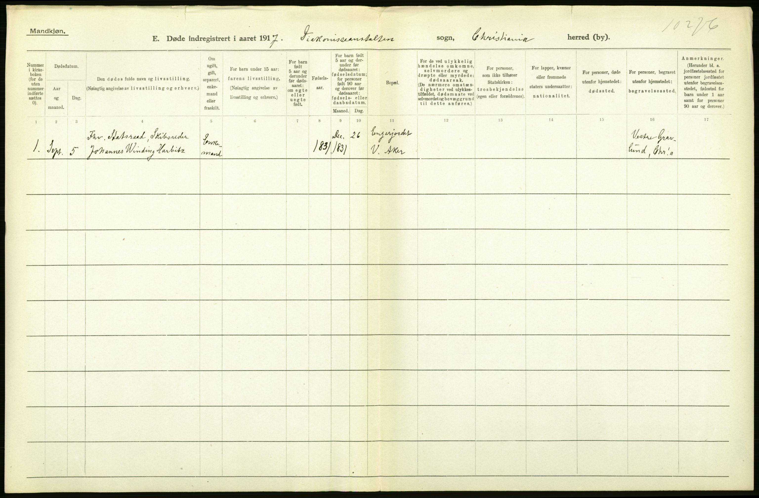 Statistisk sentralbyrå, Sosiodemografiske emner, Befolkning, RA/S-2228/D/Df/Dfb/Dfbg/L0011: Kristiania: Døde, dødfødte., 1917, p. 214