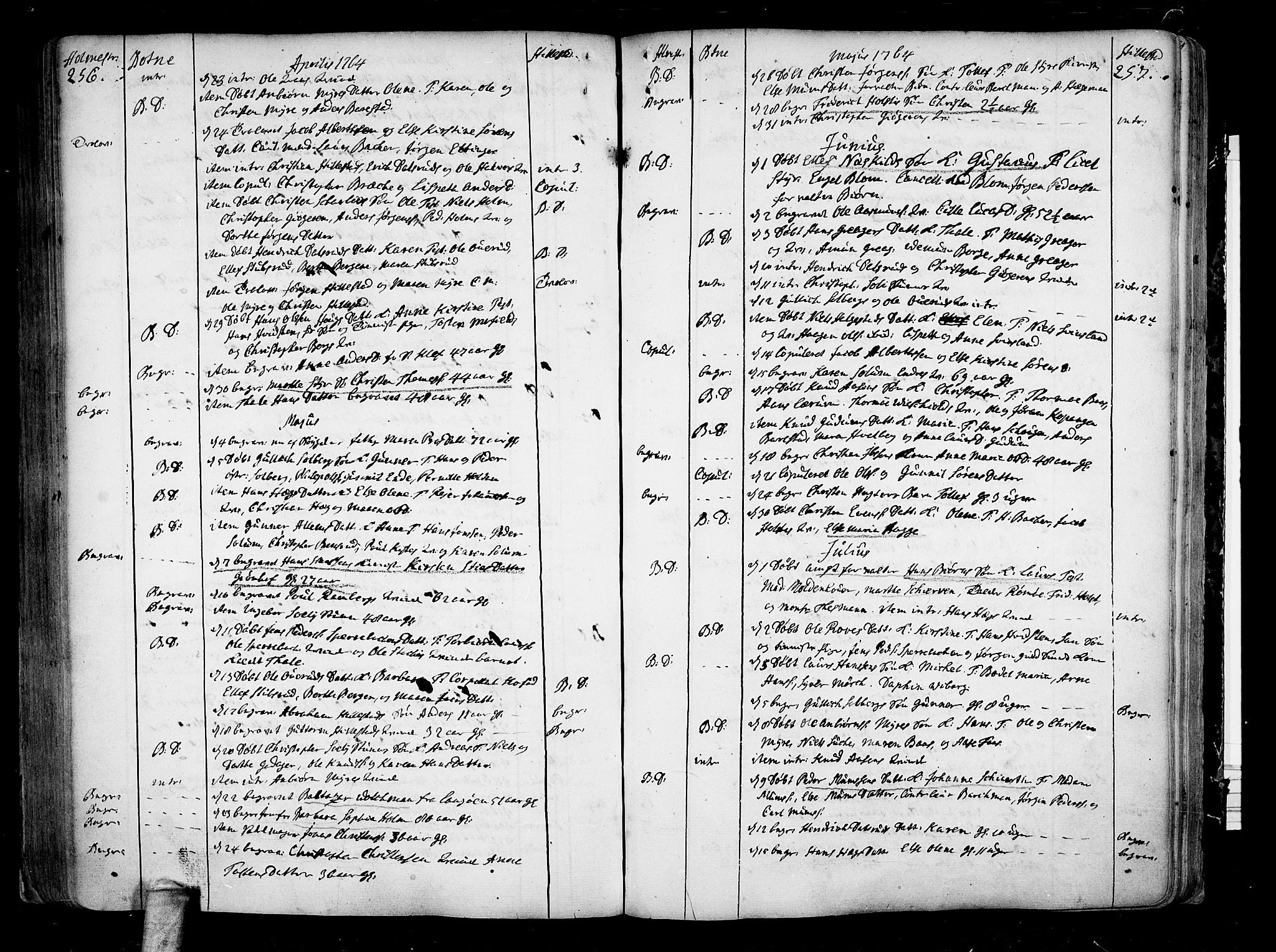 Botne kirkebøker, AV/SAKO-A-340/F/Fa/L0001a: Parish register (official) no. I 1A, 1707-1778, p. 256-257