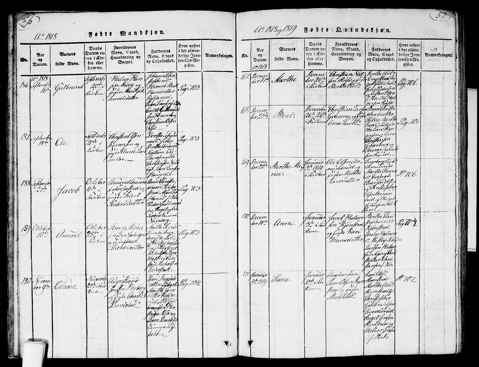 Nannestad prestekontor Kirkebøker, SAO/A-10414a/G/Ga/L0001: Parish register (copy) no. I 1, 1815-1839, p. 56-57
