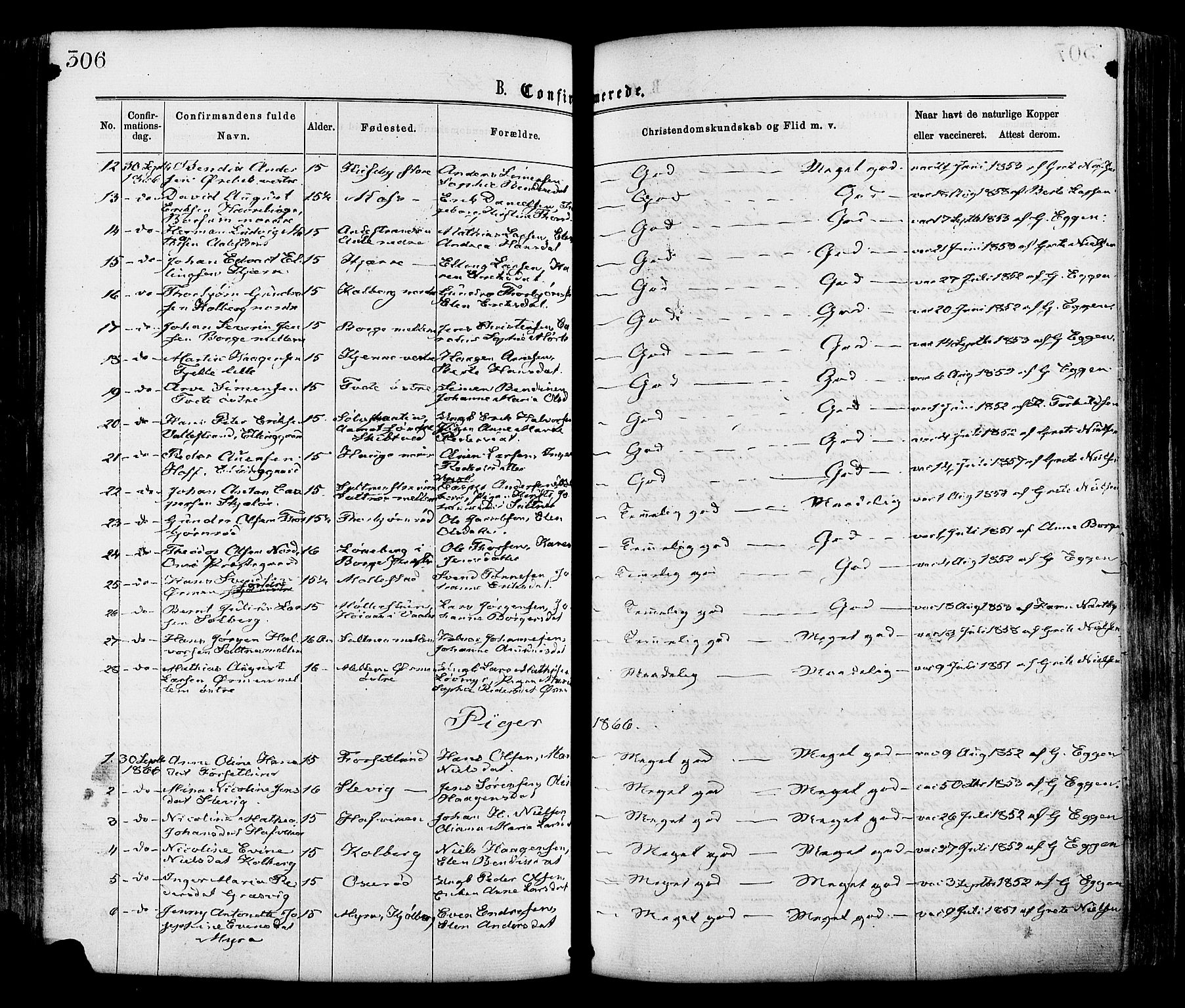 Onsøy prestekontor Kirkebøker, AV/SAO-A-10914/F/Fa/L0004: Parish register (official) no. I 4, 1861-1877, p. 306