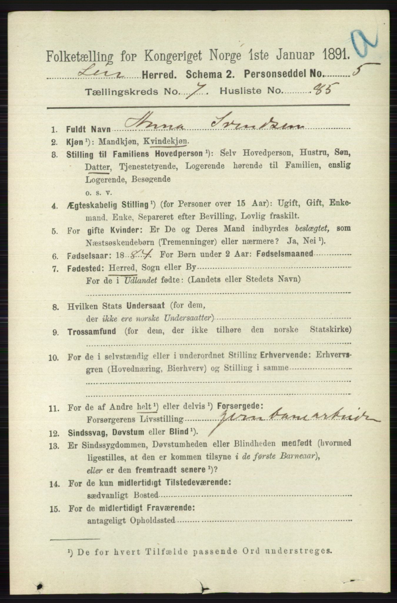 RA, 1891 census for 0626 Lier, 1891, p. 4983