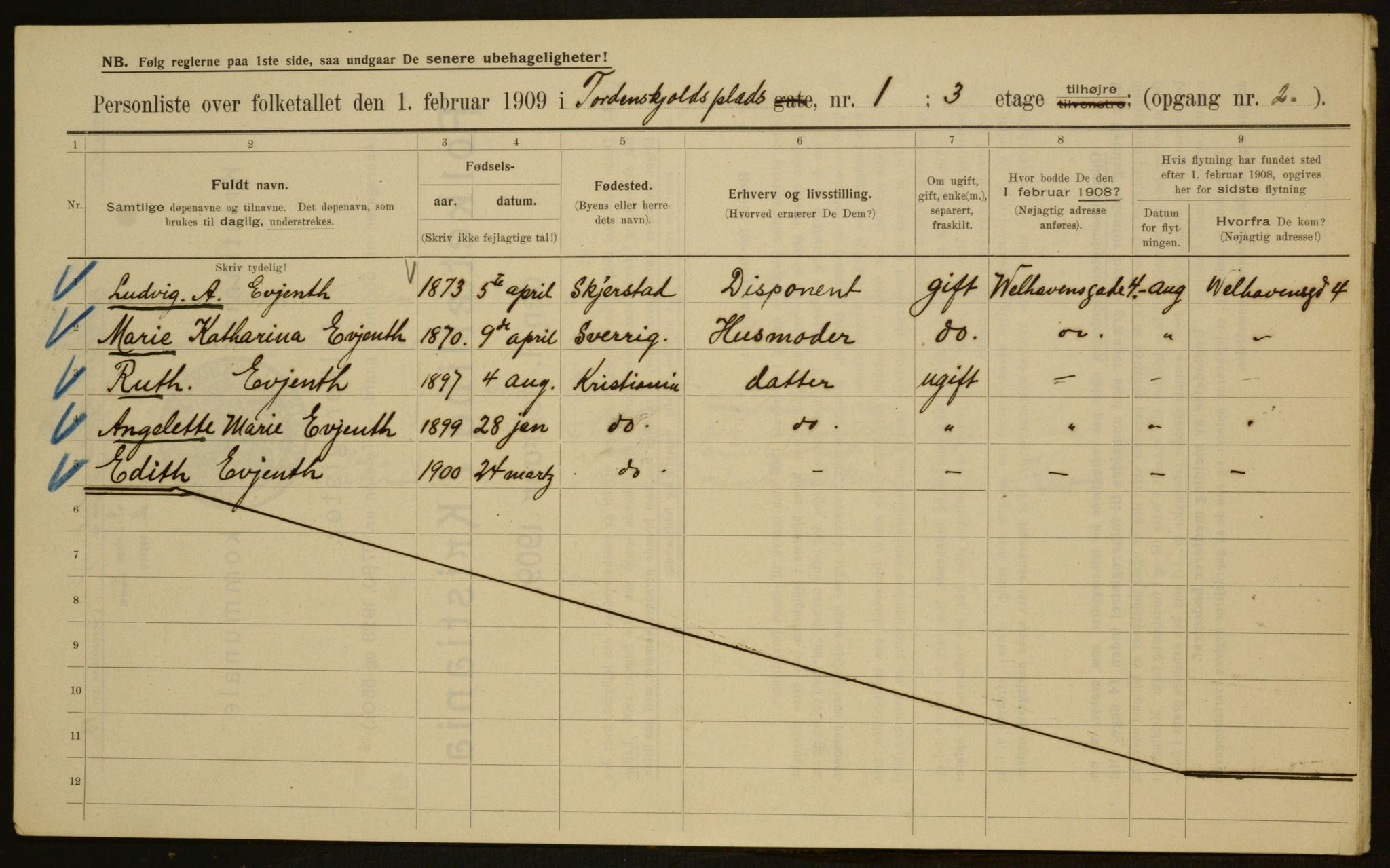 OBA, Municipal Census 1909 for Kristiania, 1909, p. 103233