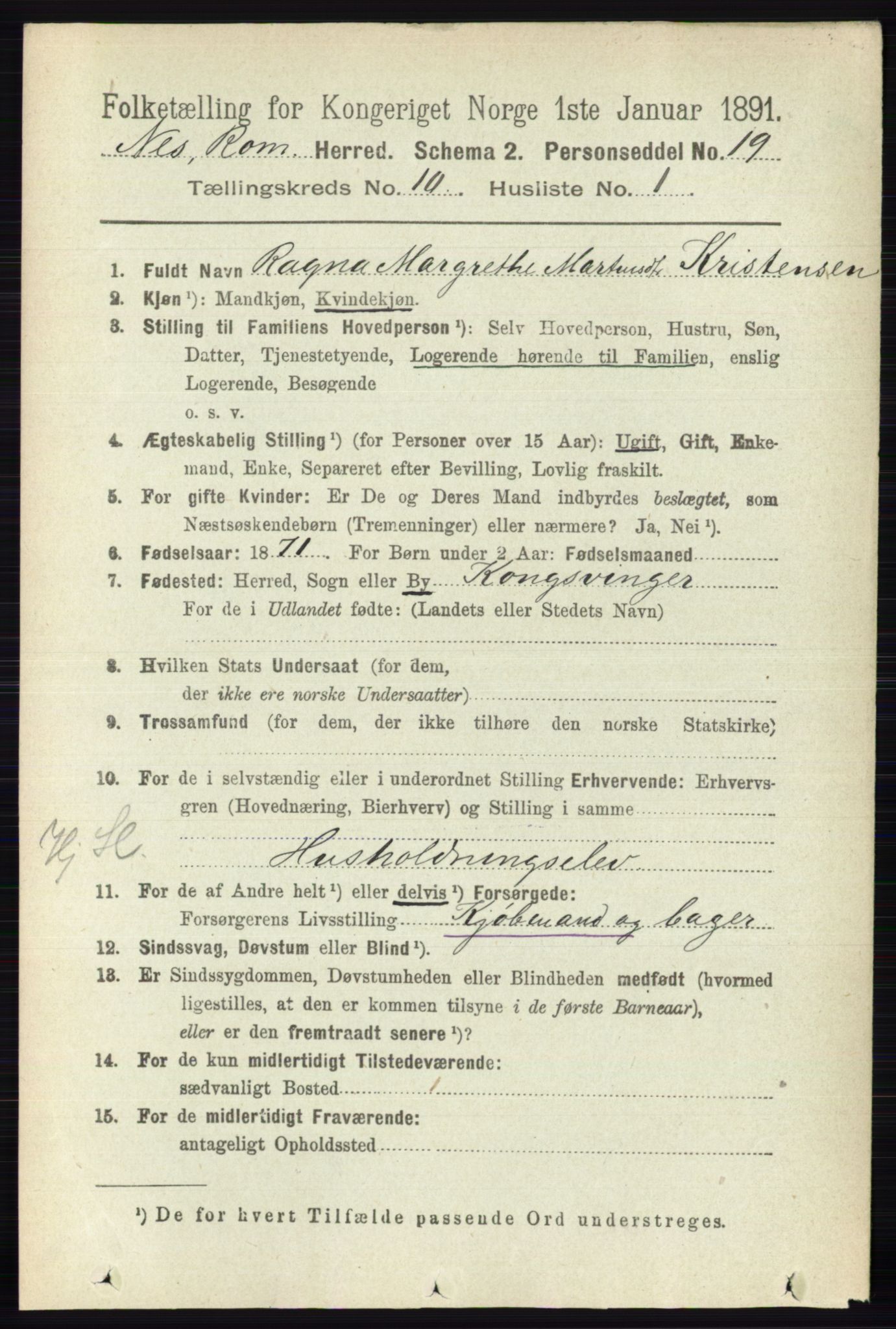 RA, 1891 census for 0236 Nes, 1891, p. 5808