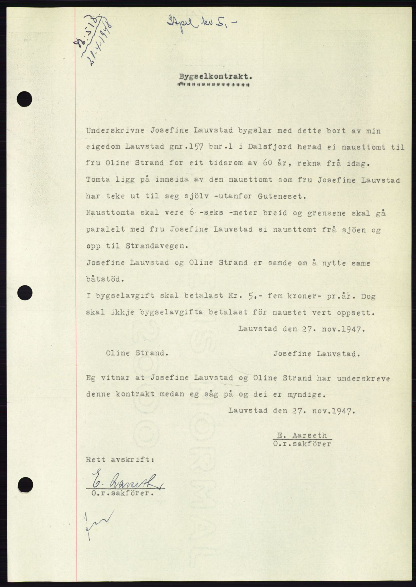 Søre Sunnmøre sorenskriveri, AV/SAT-A-4122/1/2/2C/L0115: Mortgage book no. 3B, 1947-1948, Diary no: : 518/1948