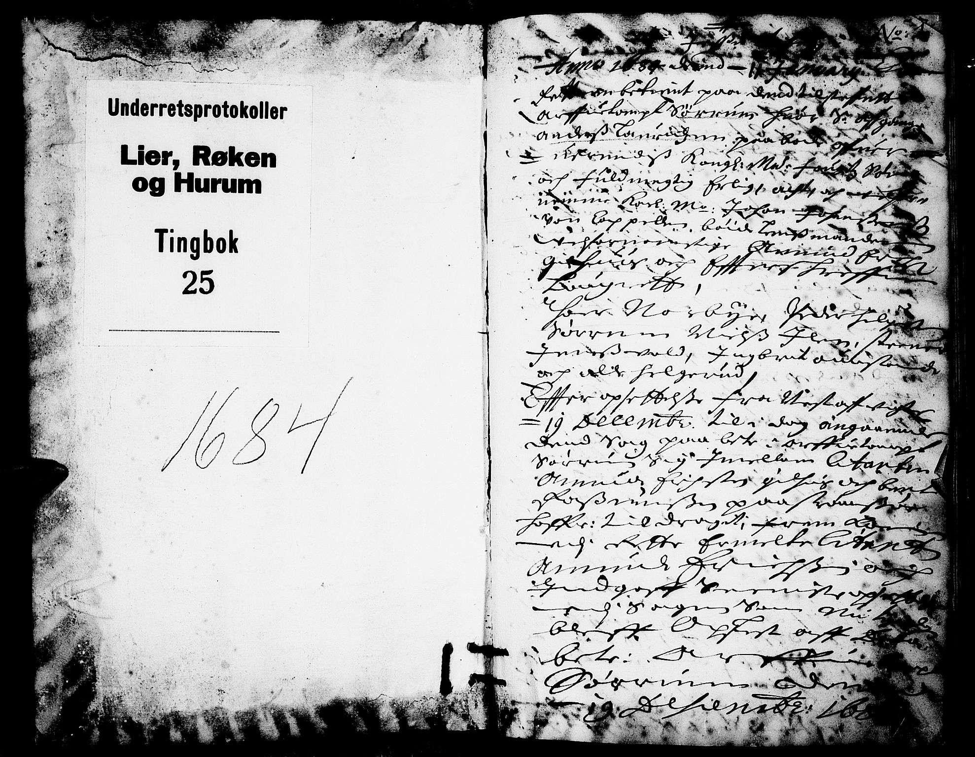 Lier, Røyken og Hurum sorenskriveri, SAKO/A-89/F/Fa/L0025: Tingbok, 1684, p. 1