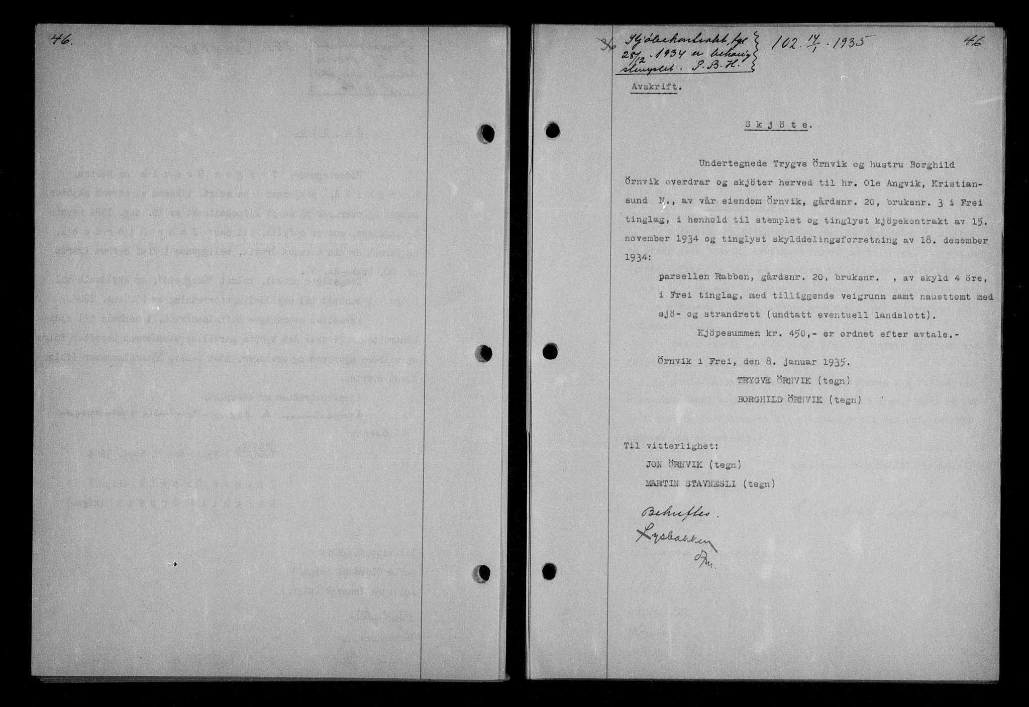 Nordmøre sorenskriveri, AV/SAT-A-4132/1/2/2Ca/L0084: Mortgage book no. 74, 1935-1935, Deed date: 14.01.1935