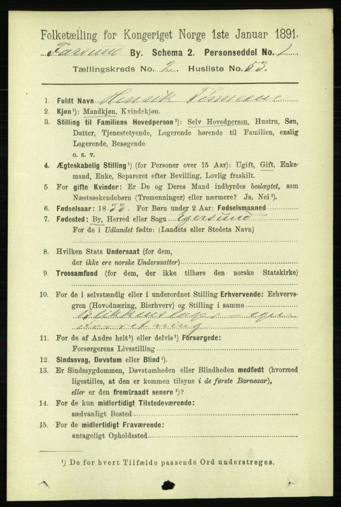 RA, 1891 census for 1003 Farsund, 1891, p. 1293