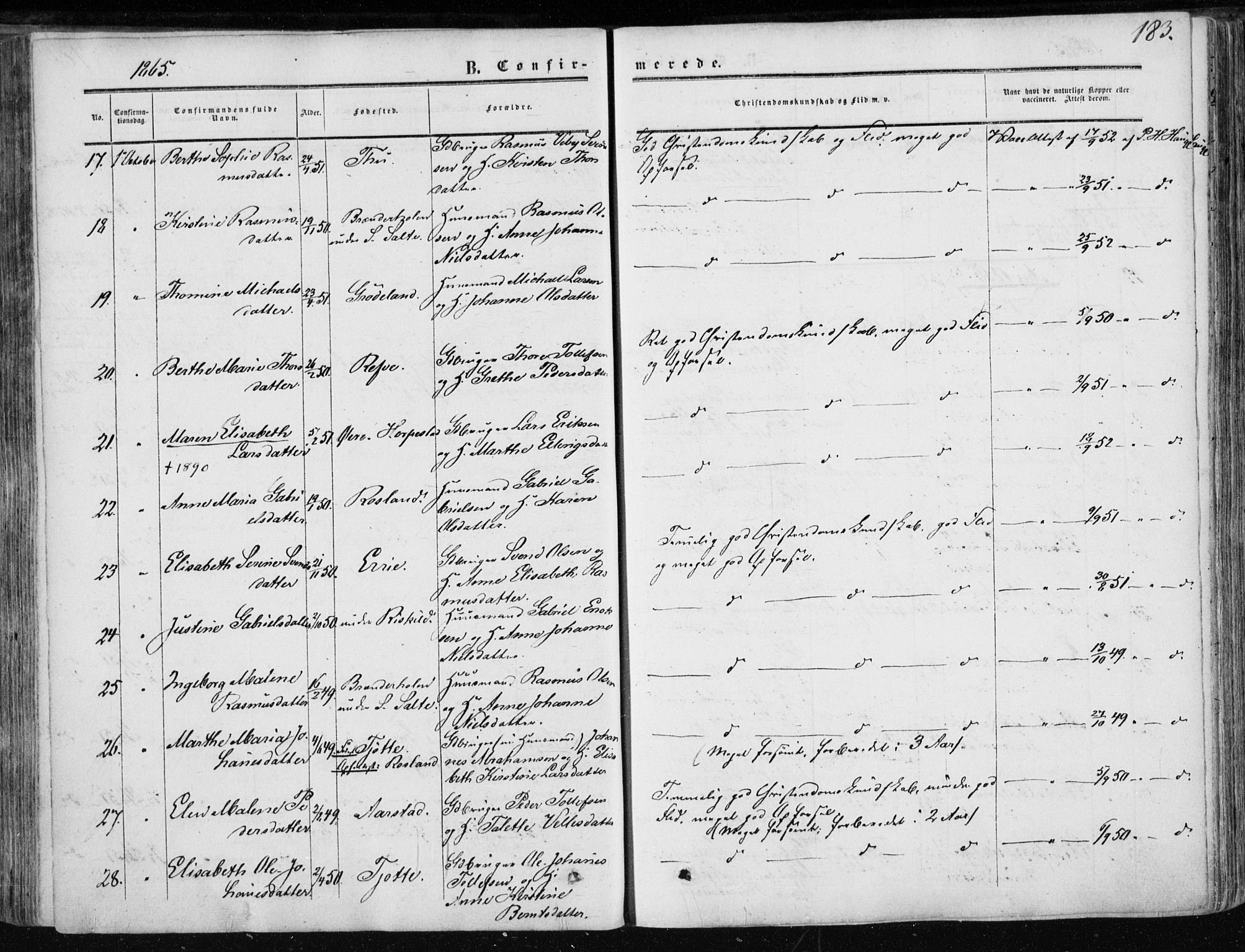 Klepp sokneprestkontor, AV/SAST-A-101803/001/3/30BA/L0005: Parish register (official) no. A 5, 1853-1870, p. 183