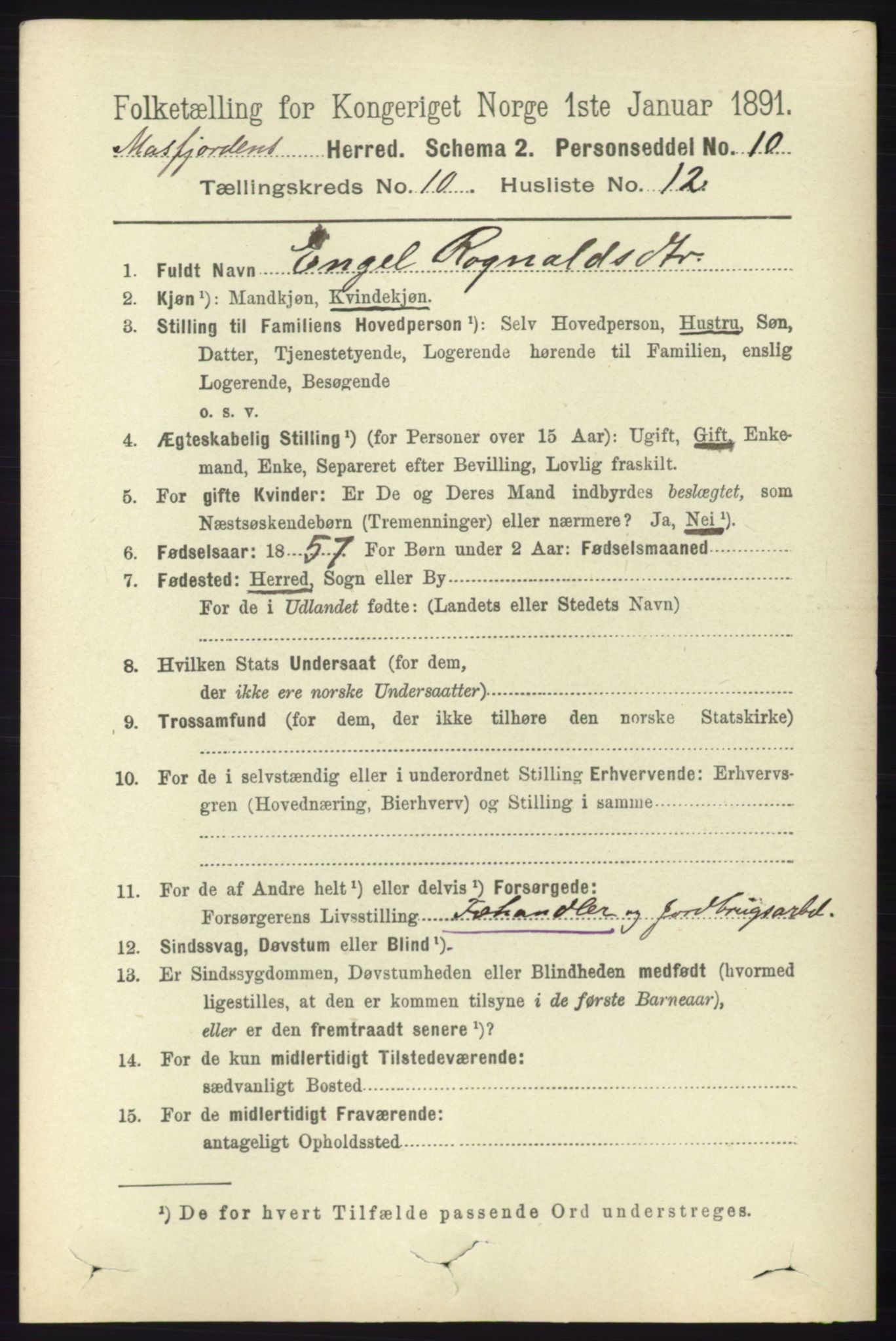 RA, 1891 census for 1266 Masfjorden, 1891, p. 2107