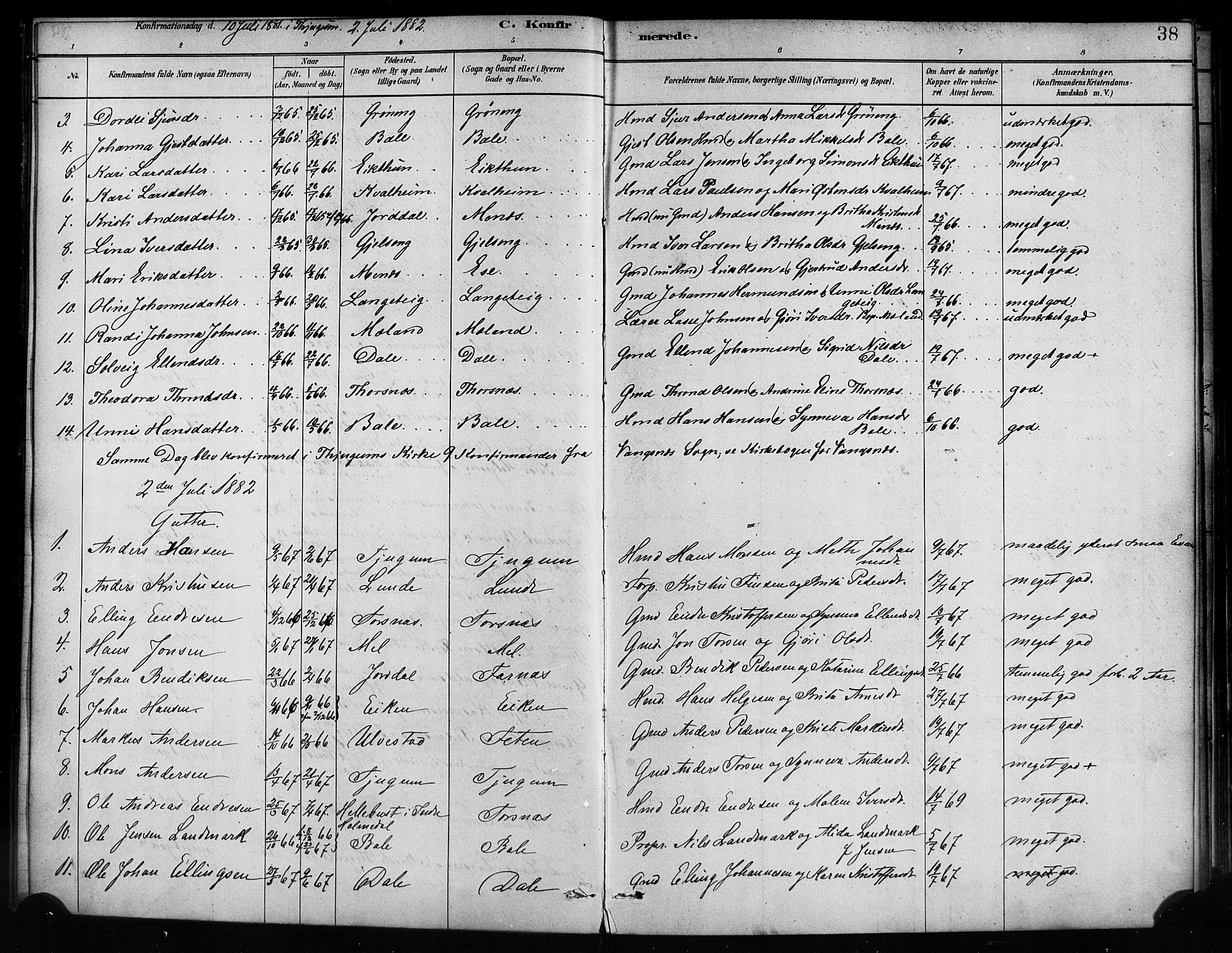 Balestrand sokneprestembete, AV/SAB-A-79601/H/Haa/Haaa/L0004: Parish register (official) no. A 4 / 1, 1879-1888, p. 38