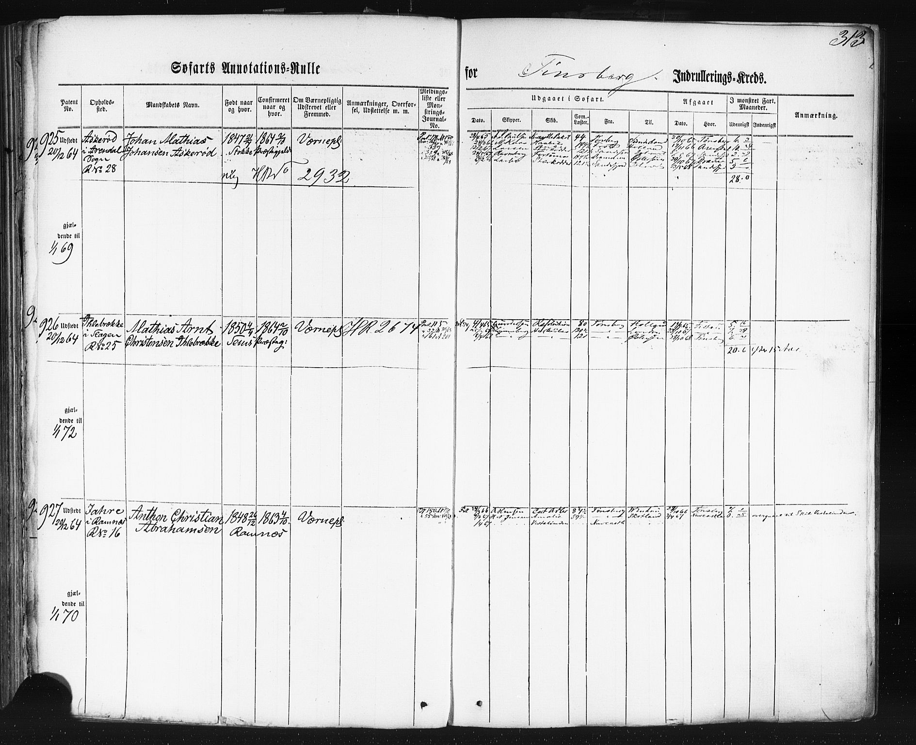 Tønsberg innrulleringskontor, AV/SAKO-A-786/F/Fb/L0001: Annotasjonsrulle Patent nr. 1-1724, 1860-1868, p. 327