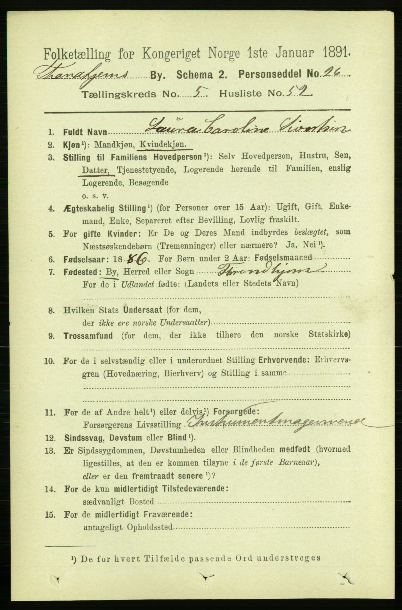 RA, 1891 census for 1601 Trondheim, 1891, p. 5323