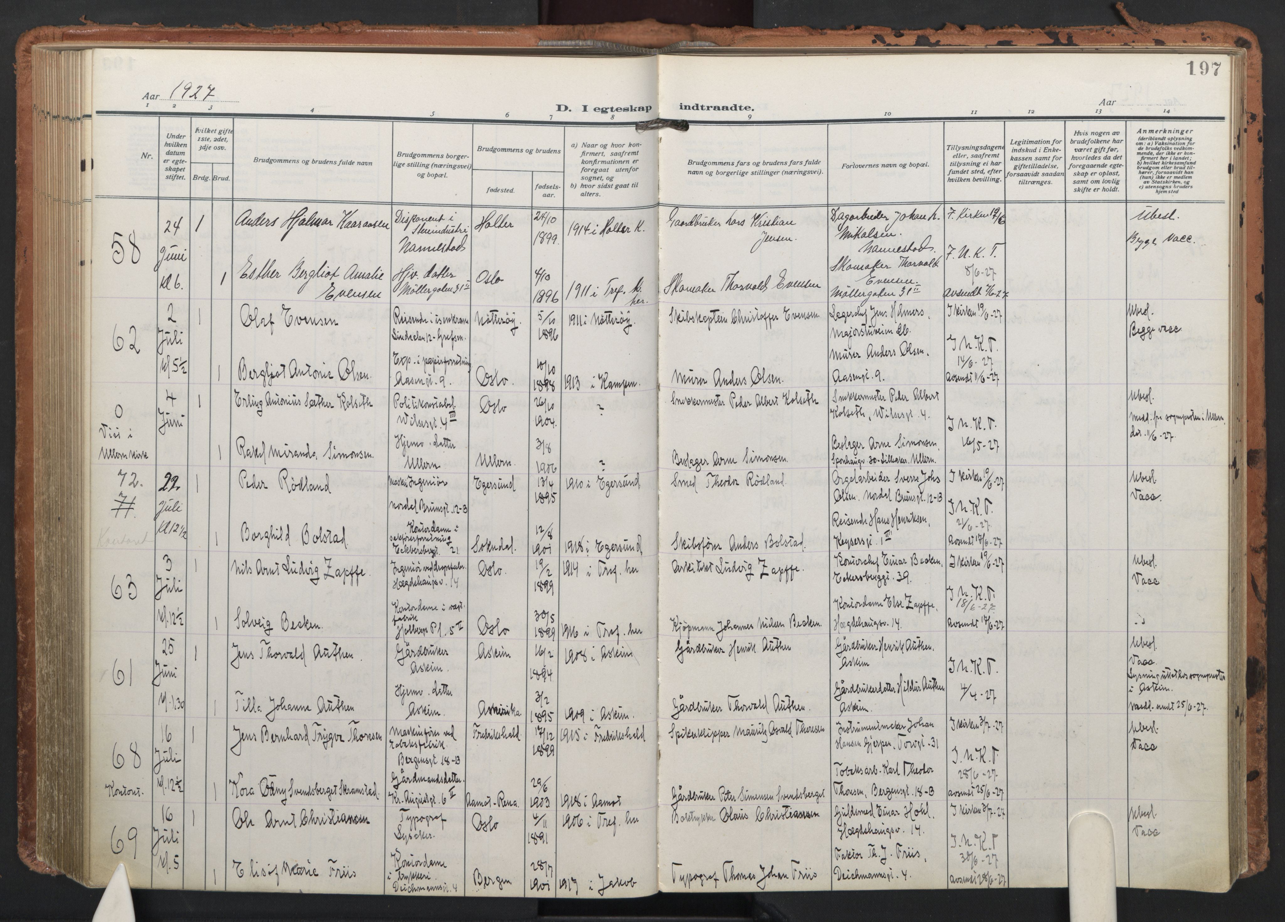 Trefoldighet prestekontor Kirkebøker, AV/SAO-A-10882/F/Fc/L0008: Parish register (official) no. III 8, 1920-1932, p. 197