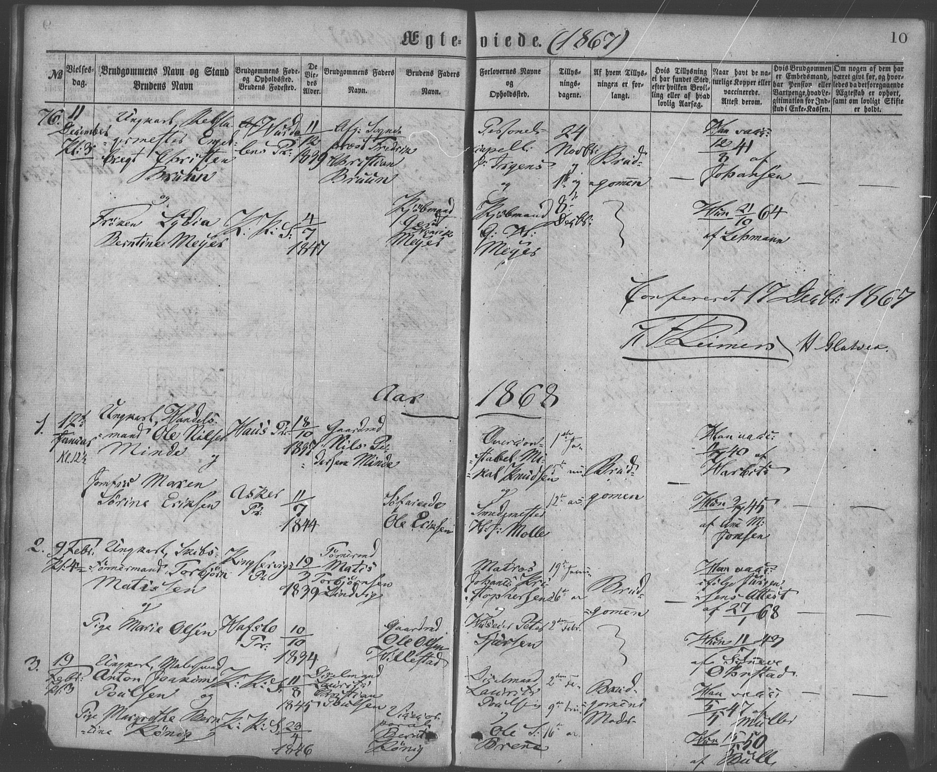 Korskirken sokneprestembete, SAB/A-76101/H/Haa/L0036: Parish register (official) no. D 3, 1867-1882, p. 10