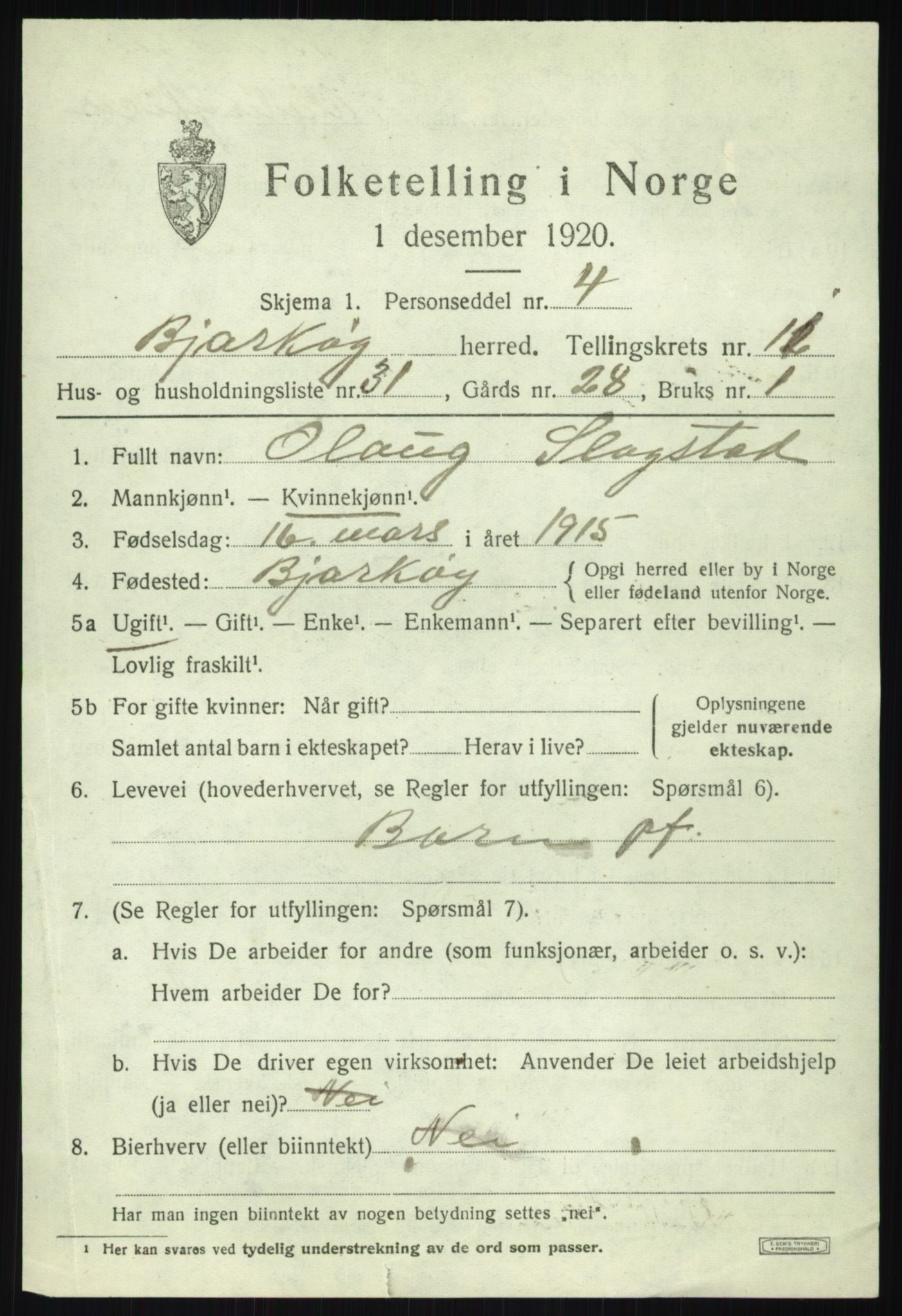 SATØ, 1920 census for Bjarkøy, 1920, p. 4669