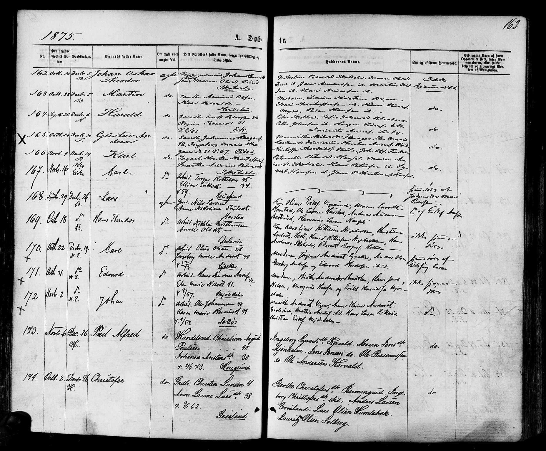 Eiker kirkebøker, AV/SAKO-A-4/F/Fa/L0017: Parish register (official) no. I 17, 1869-1877, p. 162