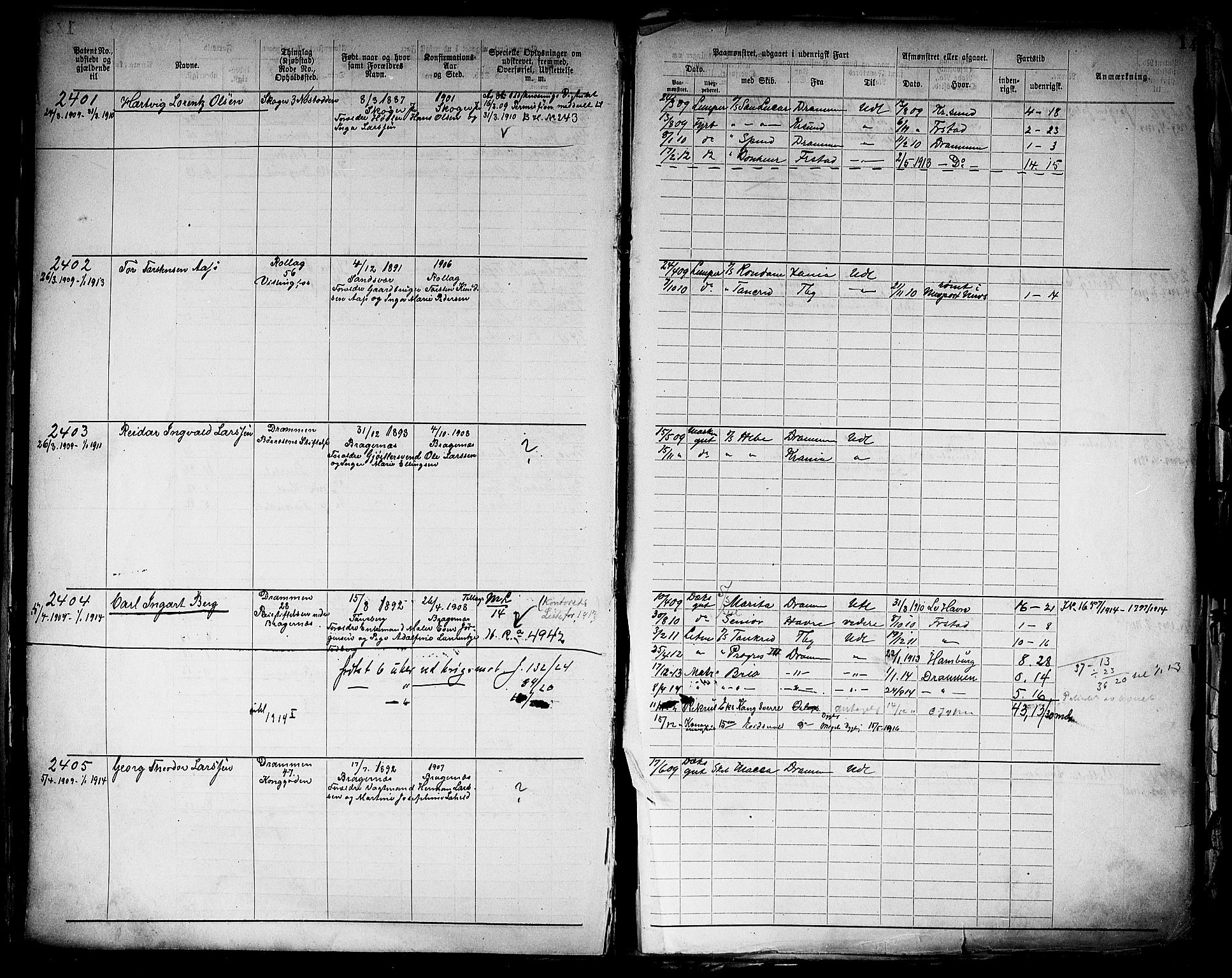 Drammen innrulleringsdistrikt, SAKO/A-781/F/Fb/L0006: Annotasjonsrulle, 1905-1911, p. 146