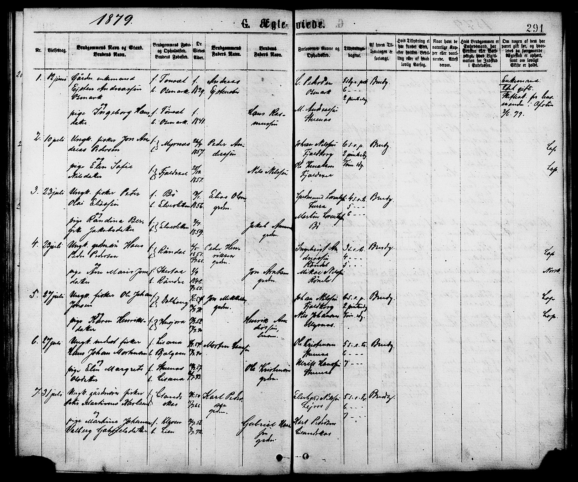 Ministerialprotokoller, klokkerbøker og fødselsregistre - Nordland, SAT/A-1459/863/L0897: Parish register (official) no. 863A09, 1872-1886, p. 291