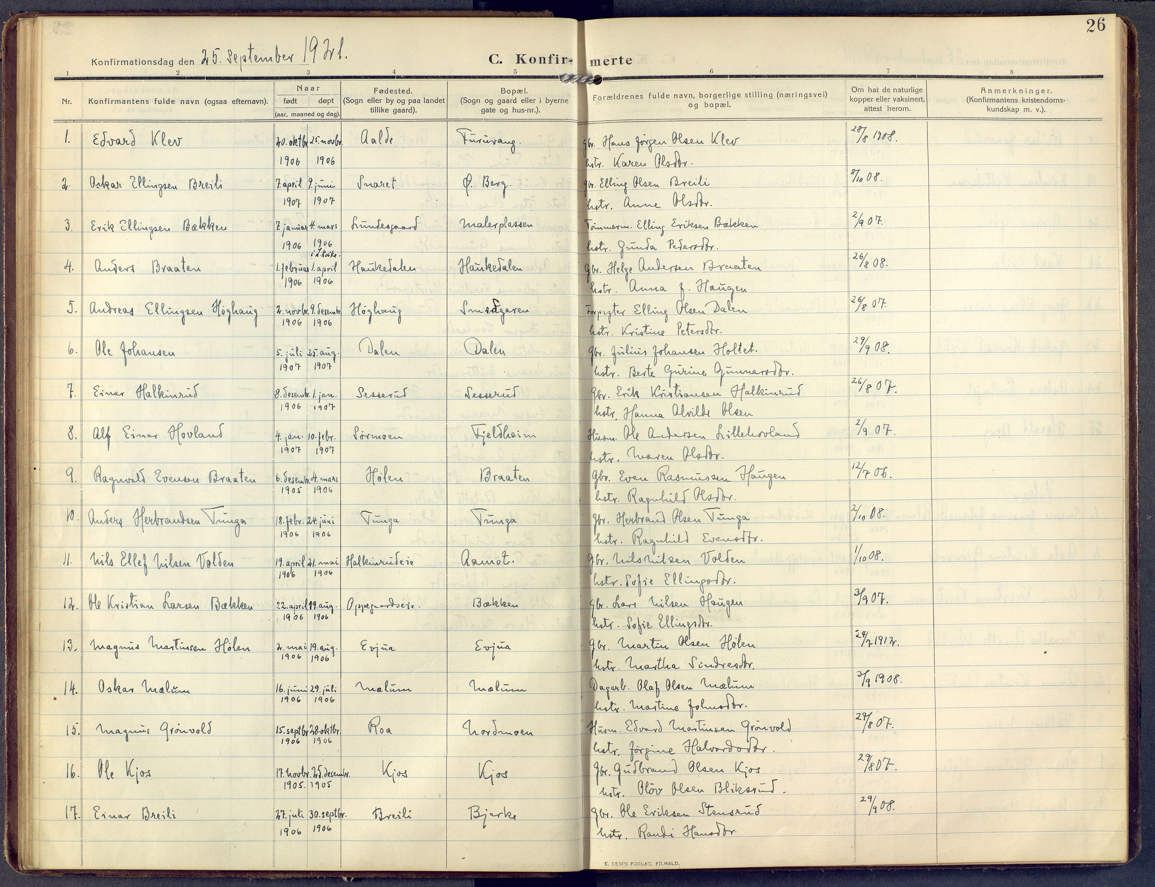 Lunder kirkebøker, SAKO/A-629/F/Fa/L0002: Parish register (official) no. I 2, 1906-1947, p. 26