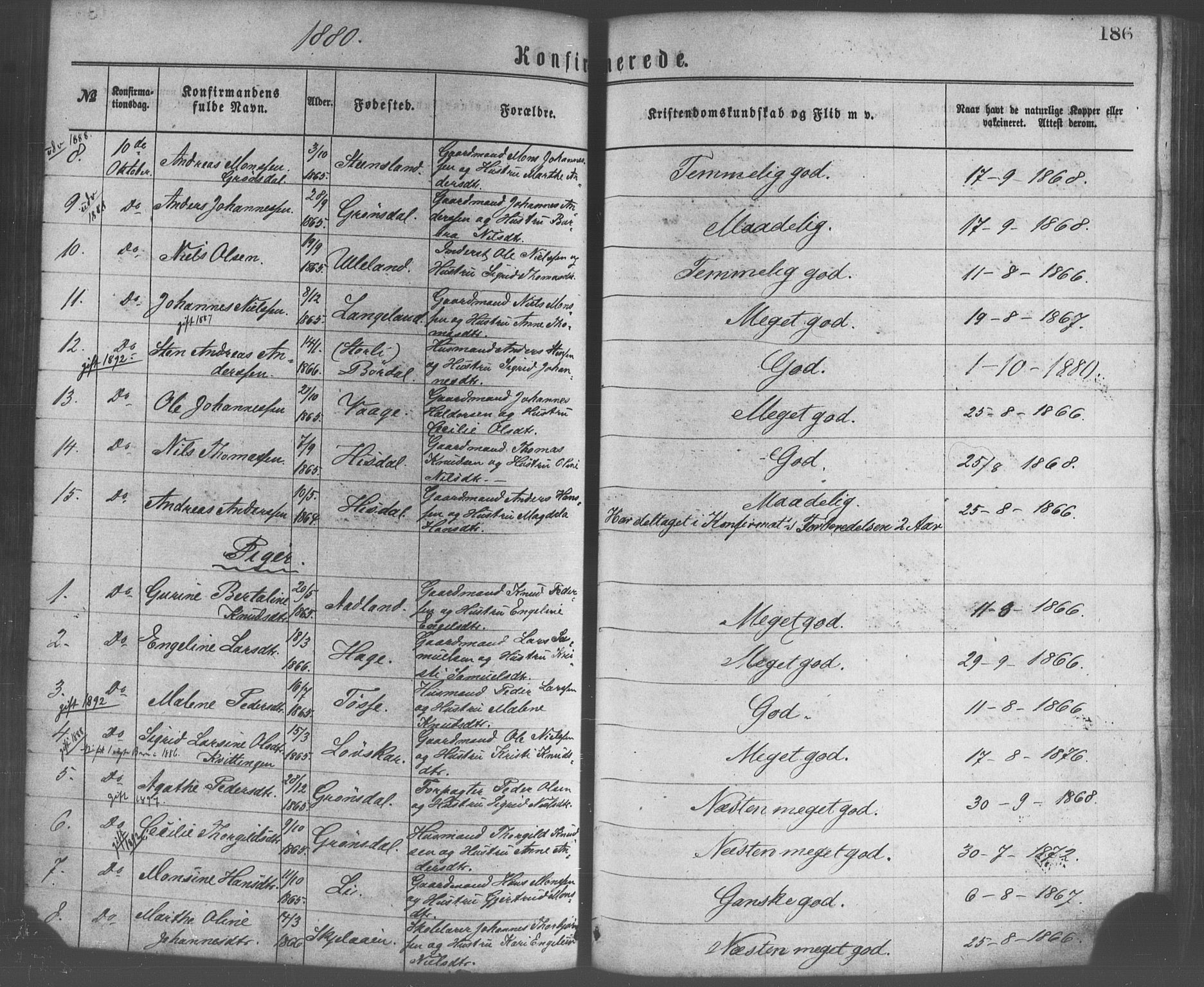 Os sokneprestembete, SAB/A-99929: Parish register (official) no. A 18, 1874-1884, p. 186