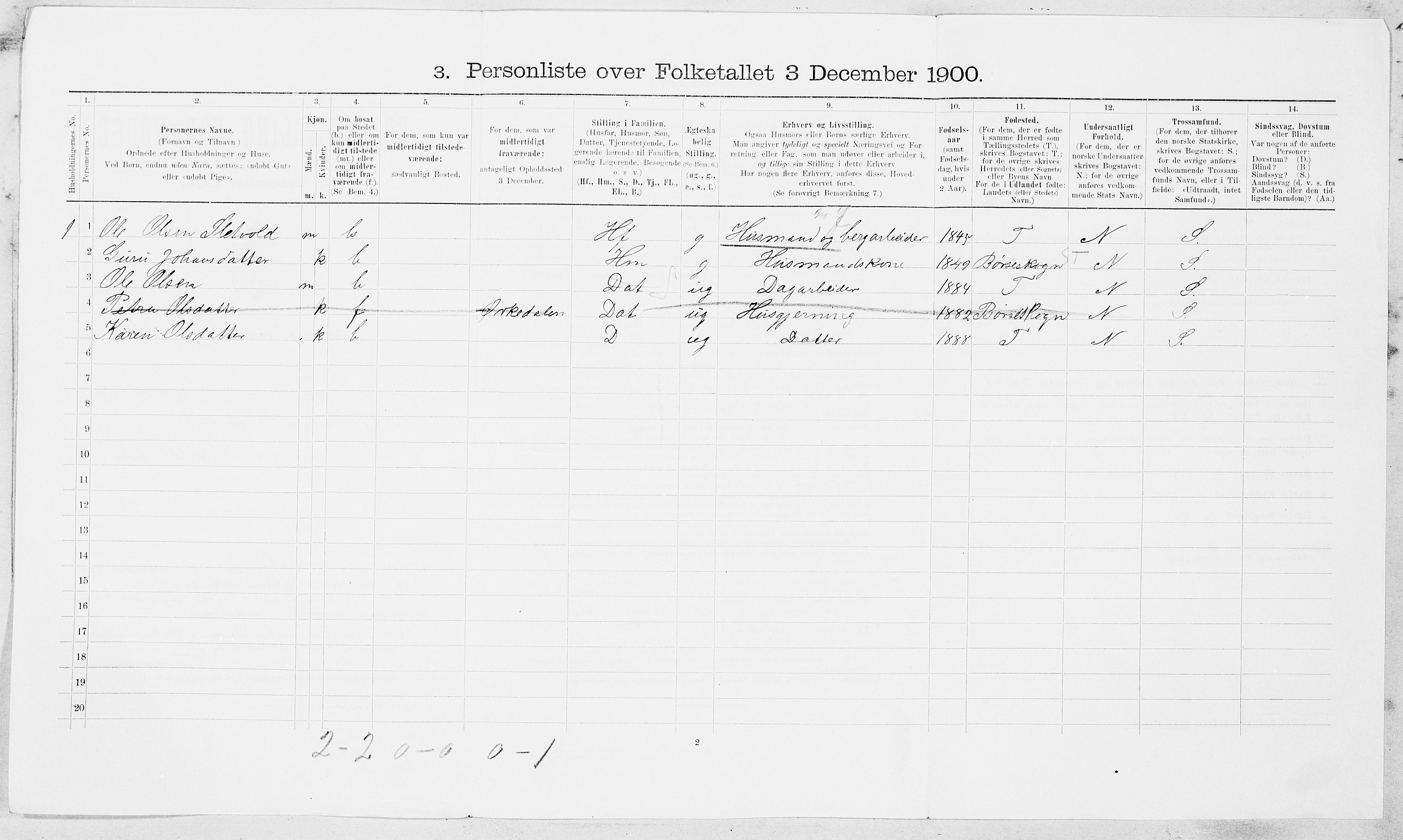 SAT, 1900 census for Børsa, 1900, p. 654