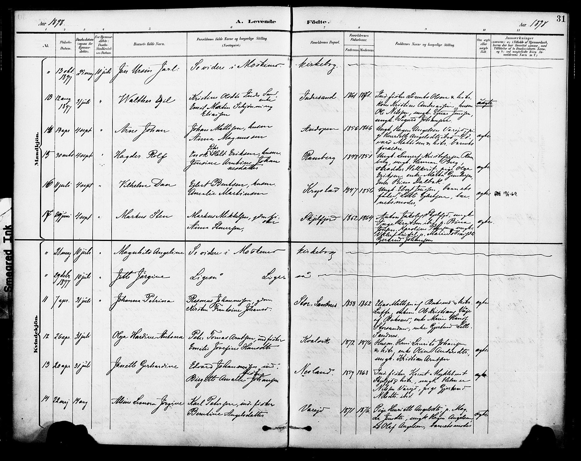 Ministerialprotokoller, klokkerbøker og fødselsregistre - Nordland, AV/SAT-A-1459/885/L1205: Parish register (official) no. 885A06, 1892-1905, p. 31