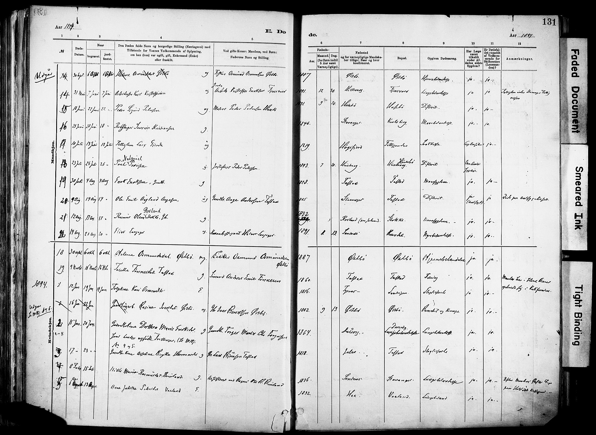 Hetland sokneprestkontor, AV/SAST-A-101826/30/30BA/L0012: Parish register (official) no. A 12, 1882-1912, p. 131