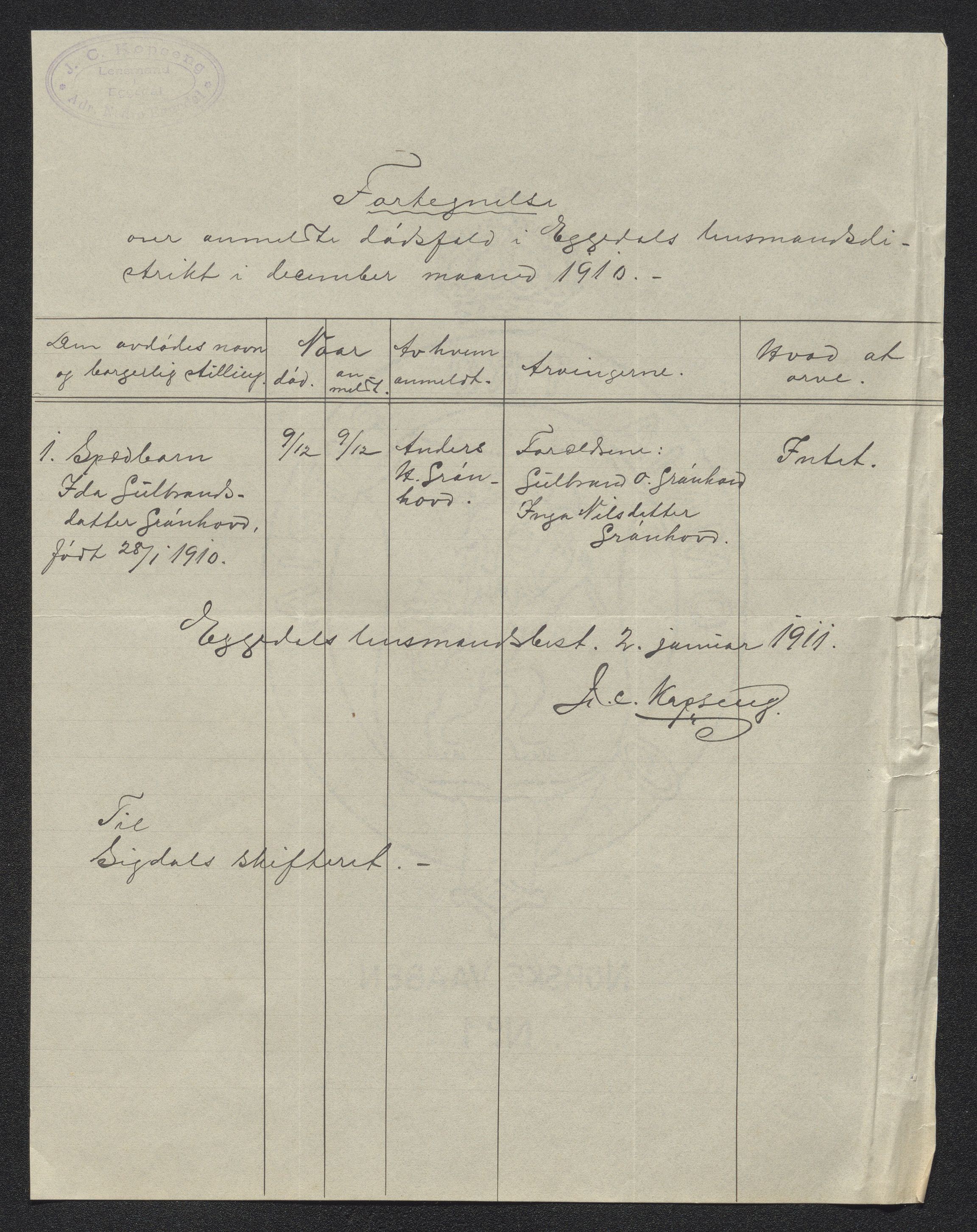 Eiker, Modum og Sigdal sorenskriveri, AV/SAKO-A-123/H/Ha/Hab/L0033: Dødsfallsmeldinger, 1909-1910, p. 809