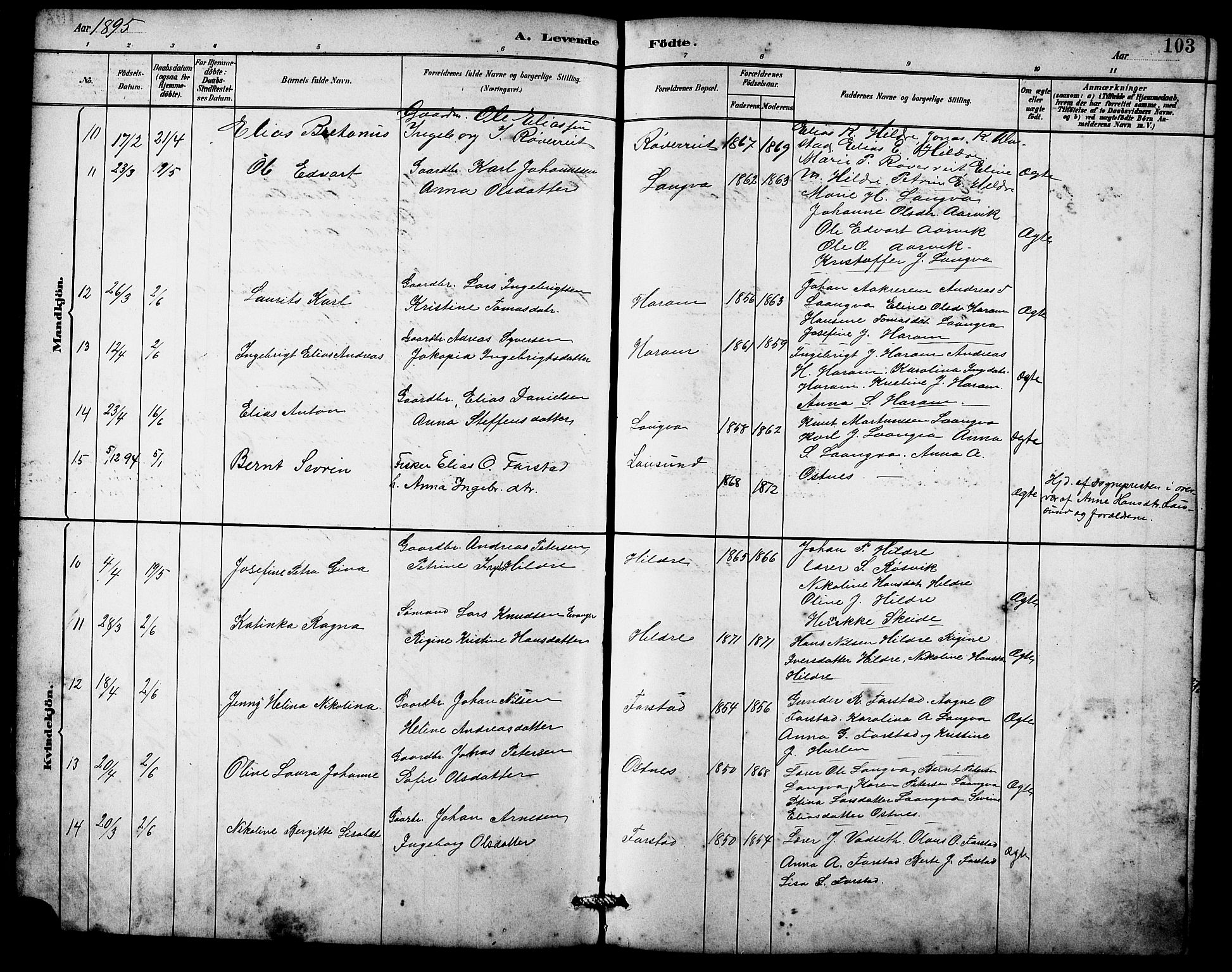Ministerialprotokoller, klokkerbøker og fødselsregistre - Møre og Romsdal, AV/SAT-A-1454/536/L0510: Parish register (copy) no. 536C05, 1881-1898, p. 103