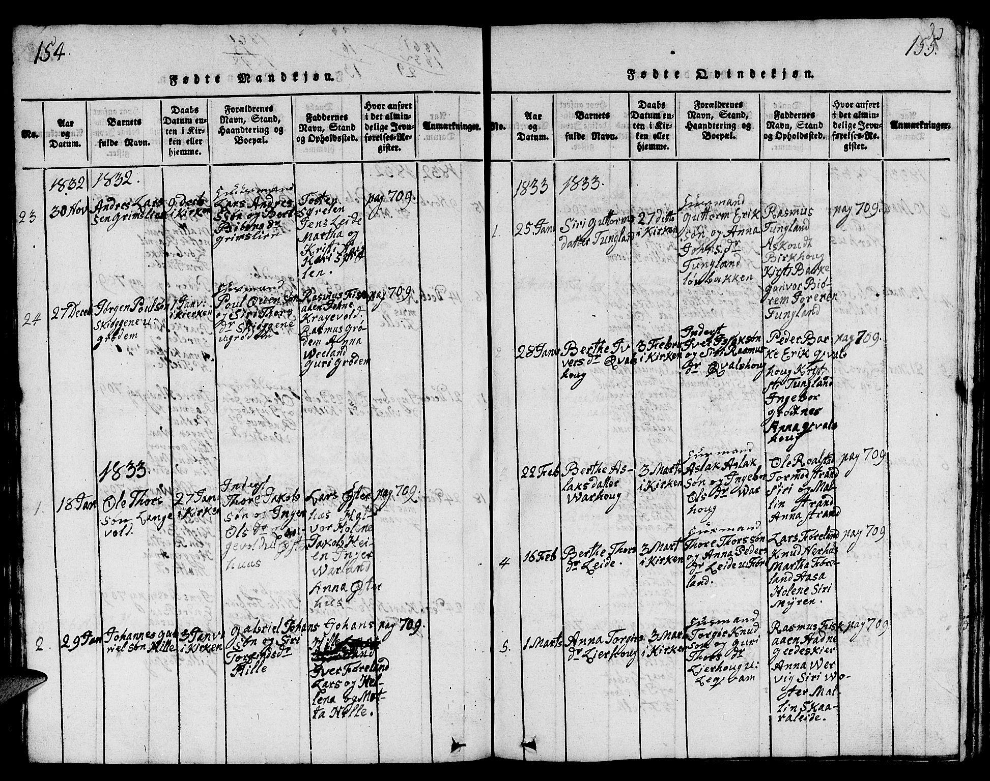 Strand sokneprestkontor, SAST/A-101828/H/Ha/Hab/L0001: Parish register (copy) no. B 1, 1816-1854, p. 154-155