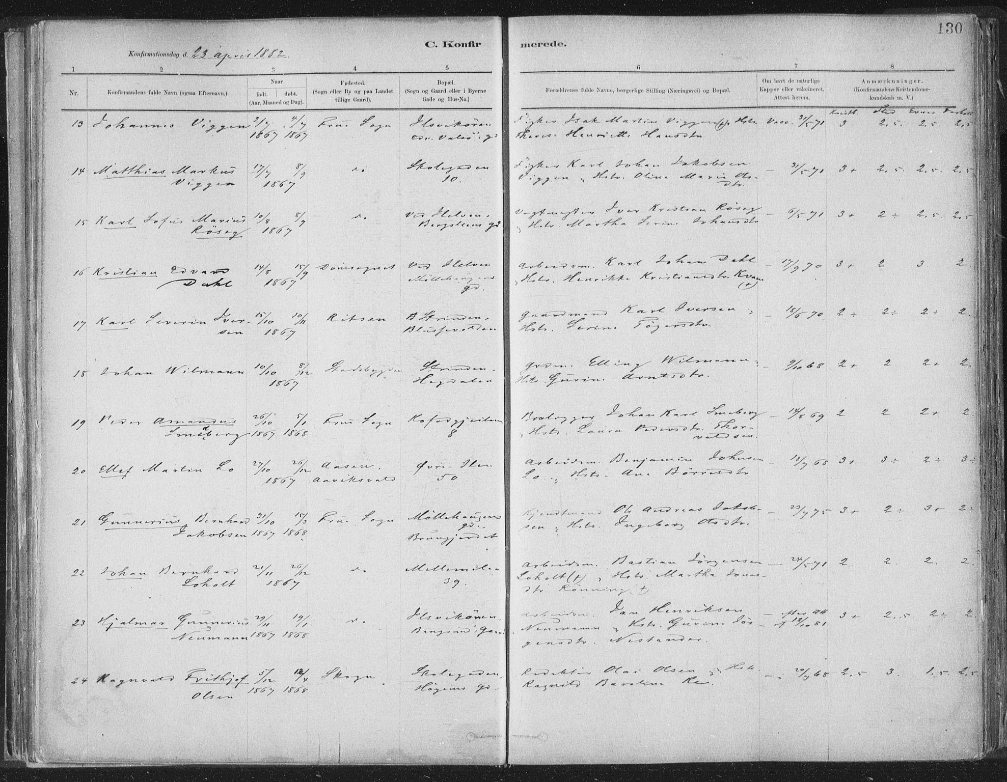 Ministerialprotokoller, klokkerbøker og fødselsregistre - Sør-Trøndelag, AV/SAT-A-1456/603/L0162: Parish register (official) no. 603A01, 1879-1895, p. 130