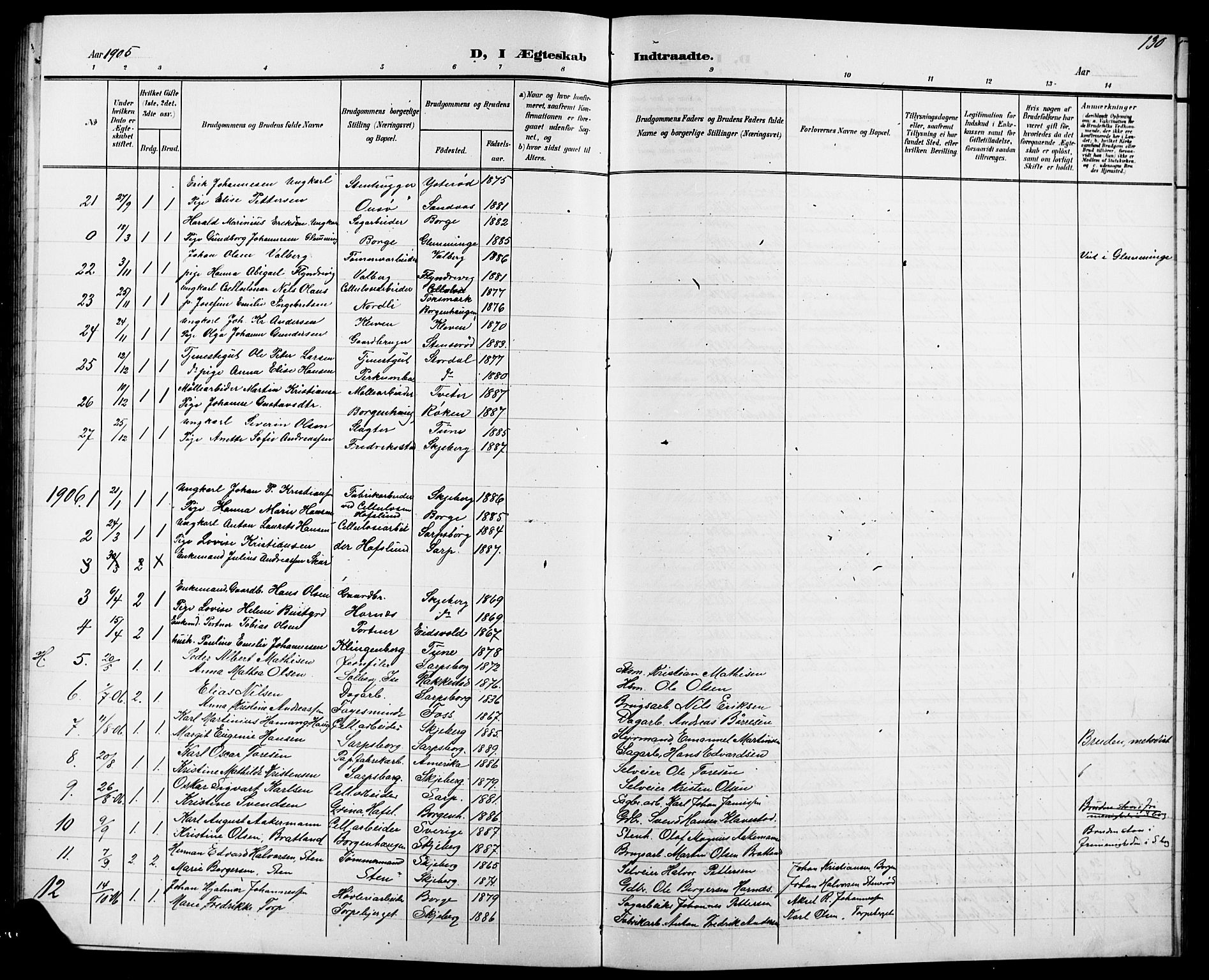 Skjeberg prestekontor Kirkebøker, SAO/A-10923/G/Ga/L0002: Parish register (copy) no. I 2, 1901-1924, p. 130