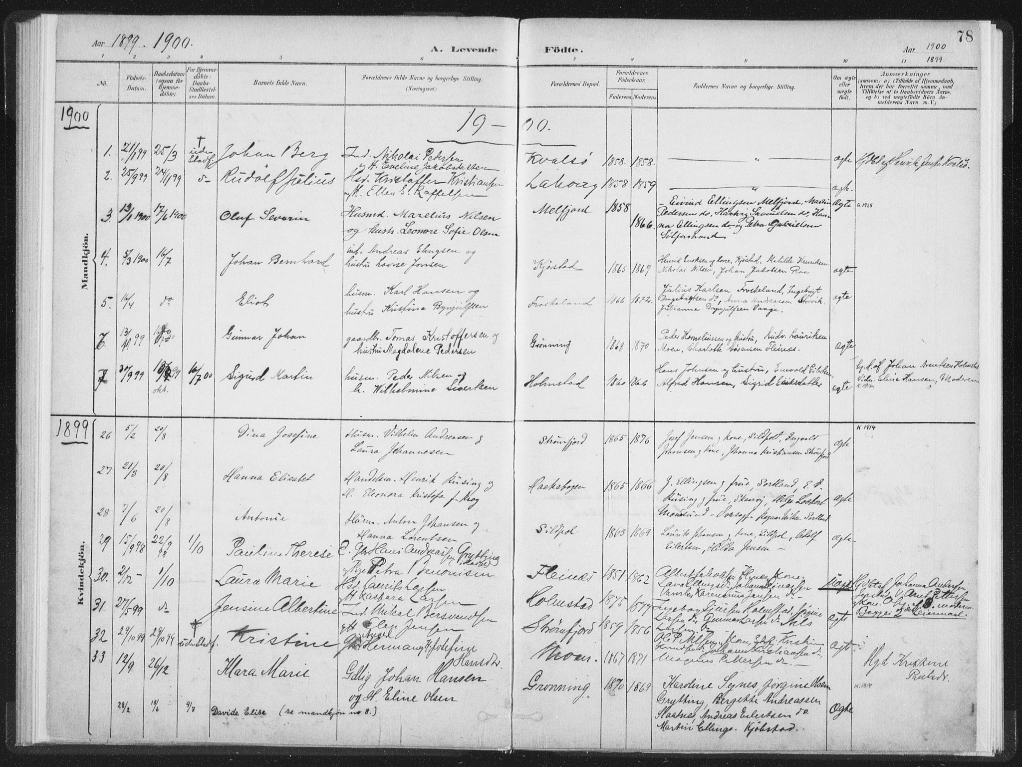 Ministerialprotokoller, klokkerbøker og fødselsregistre - Nordland, AV/SAT-A-1459/890/L1286: Parish register (official) no. 890A01, 1882-1902, p. 78