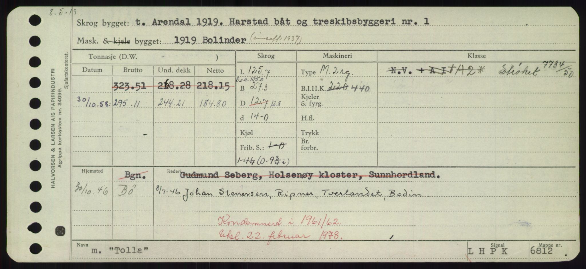 Sjøfartsdirektoratet med forløpere, Skipsmålingen, RA/S-1627/H/Hd/L0039: Fartøy, Ti-Tø, p. 139