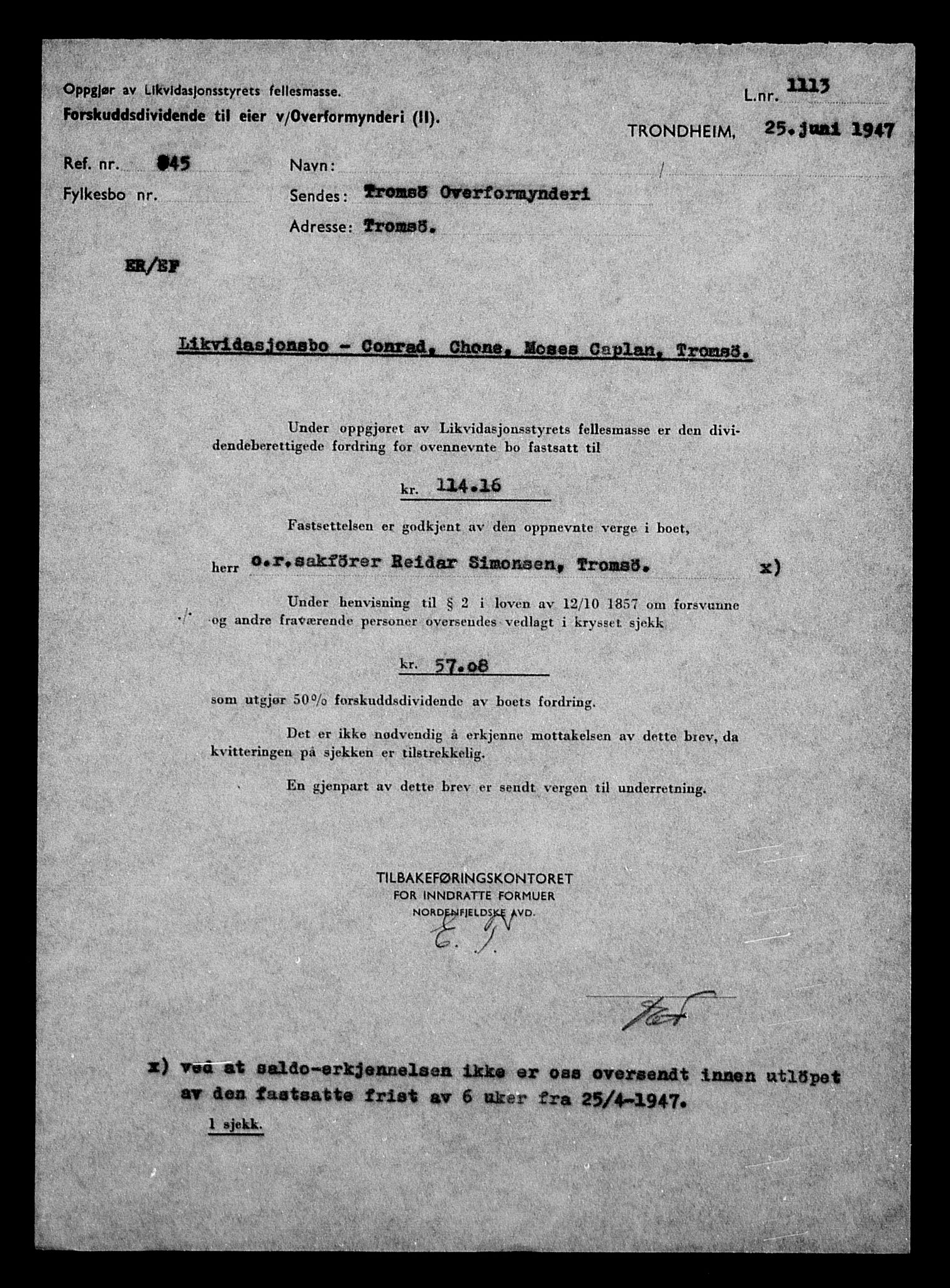 Justisdepartementet, Tilbakeføringskontoret for inndratte formuer, AV/RA-S-1564/H/Hc/Hcb/L0910: --, 1945-1947, p. 454