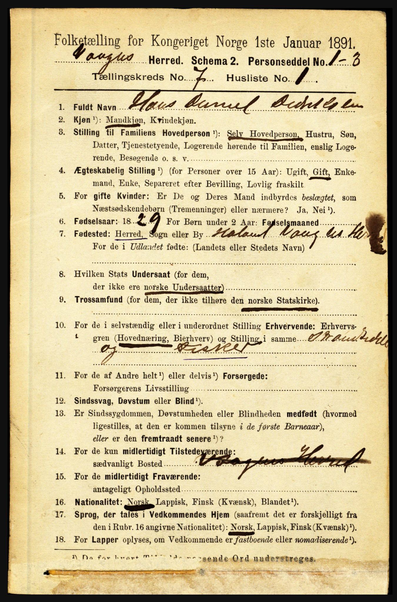 RA, 1891 census for 1865 Vågan, 1891, p. 1814