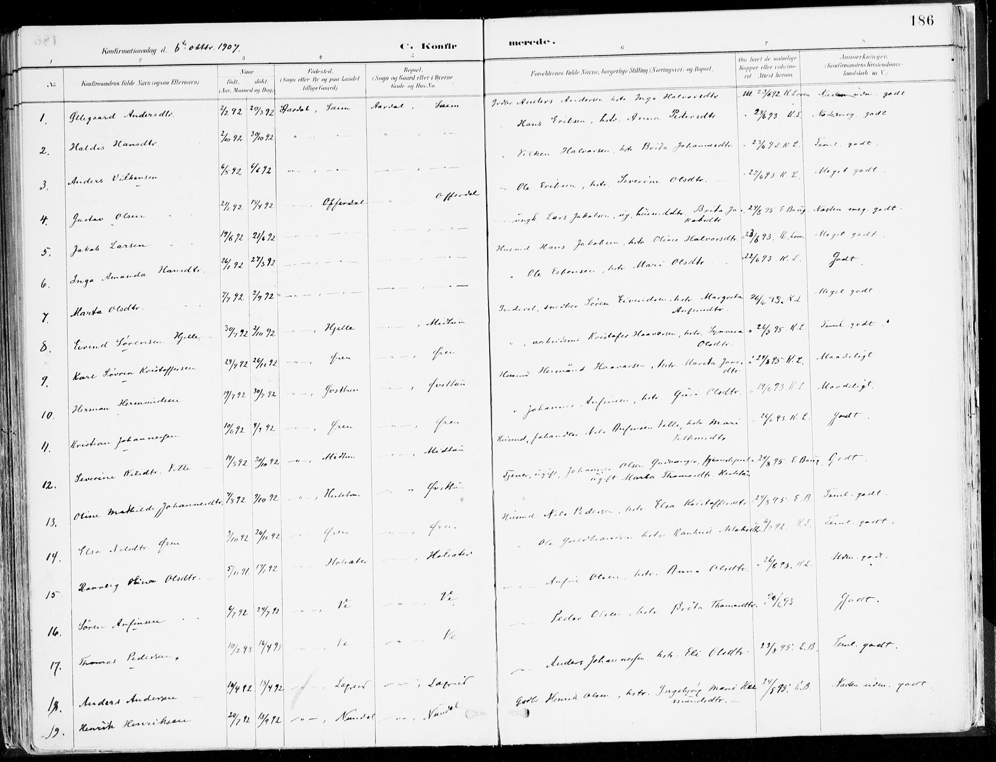 Årdal sokneprestembete, SAB/A-81701: Parish register (official) no. A 5, 1887-1917, p. 186