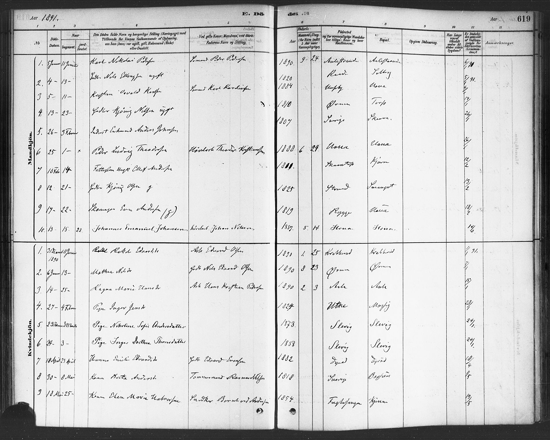 Onsøy prestekontor Kirkebøker, AV/SAO-A-10914/F/Fa/L0006: Parish register (official) no. I 6, 1878-1898, p. 619