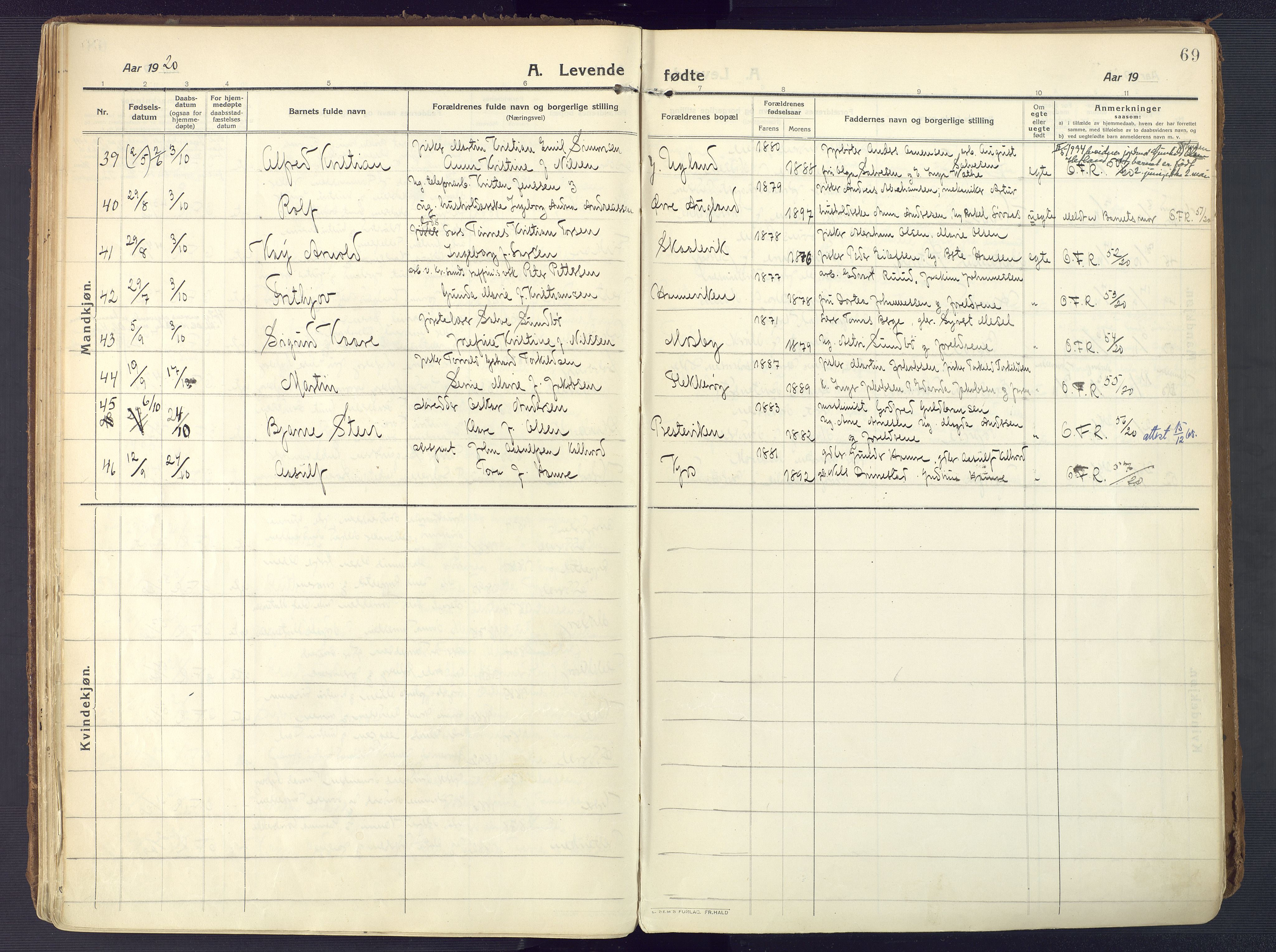 Oddernes sokneprestkontor, AV/SAK-1111-0033/F/Fa/Faa/L0012: Parish register (official) no. A 12, 1912-1925, p. 69