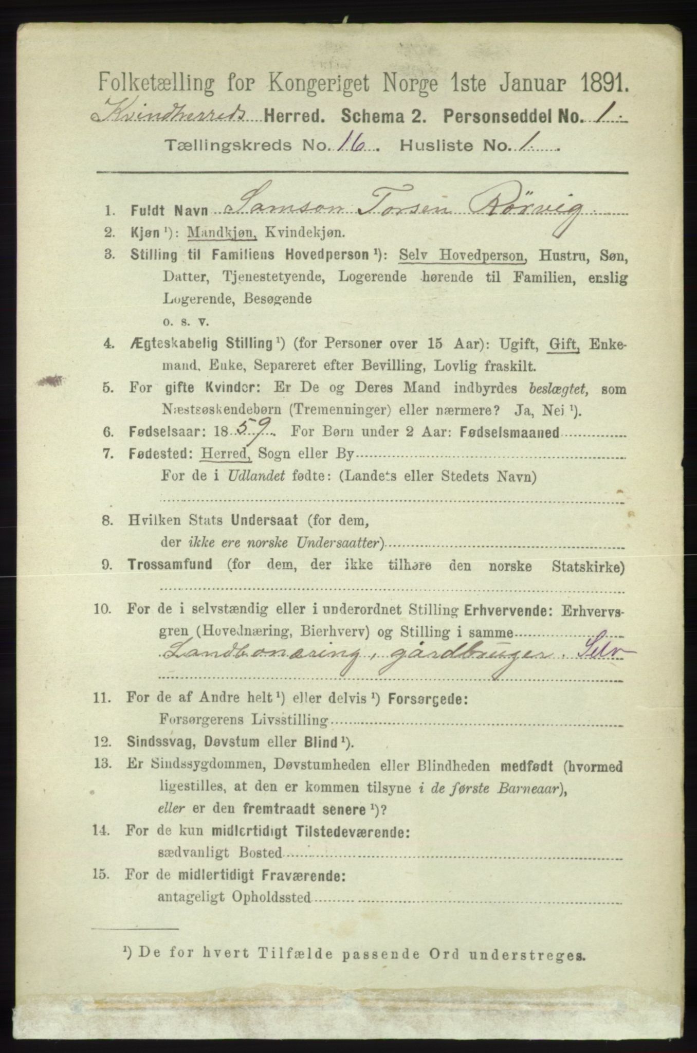 RA, 1891 census for 1224 Kvinnherad, 1891, p. 5443