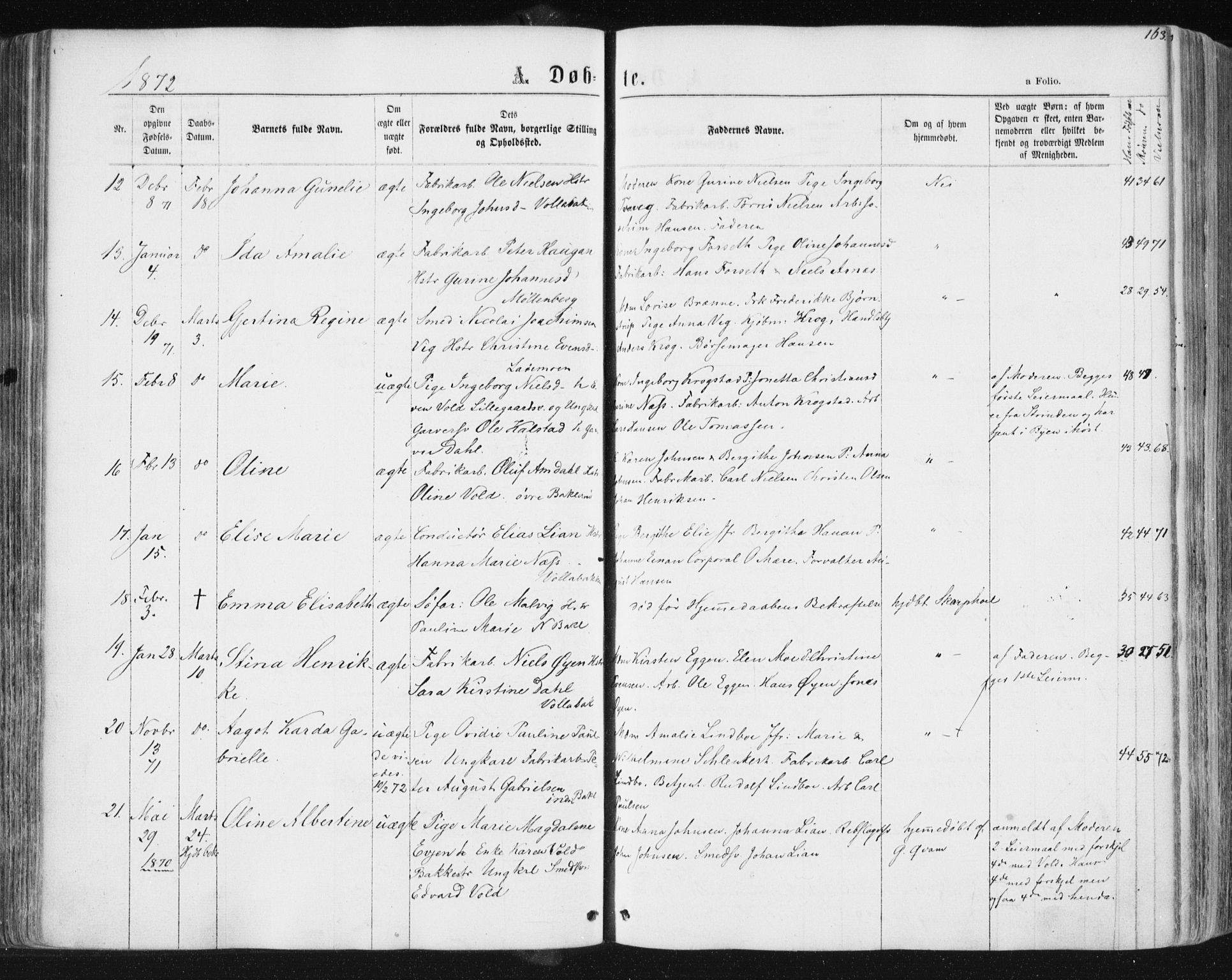 Ministerialprotokoller, klokkerbøker og fødselsregistre - Sør-Trøndelag, SAT/A-1456/604/L0186: Parish register (official) no. 604A07, 1866-1877, p. 163