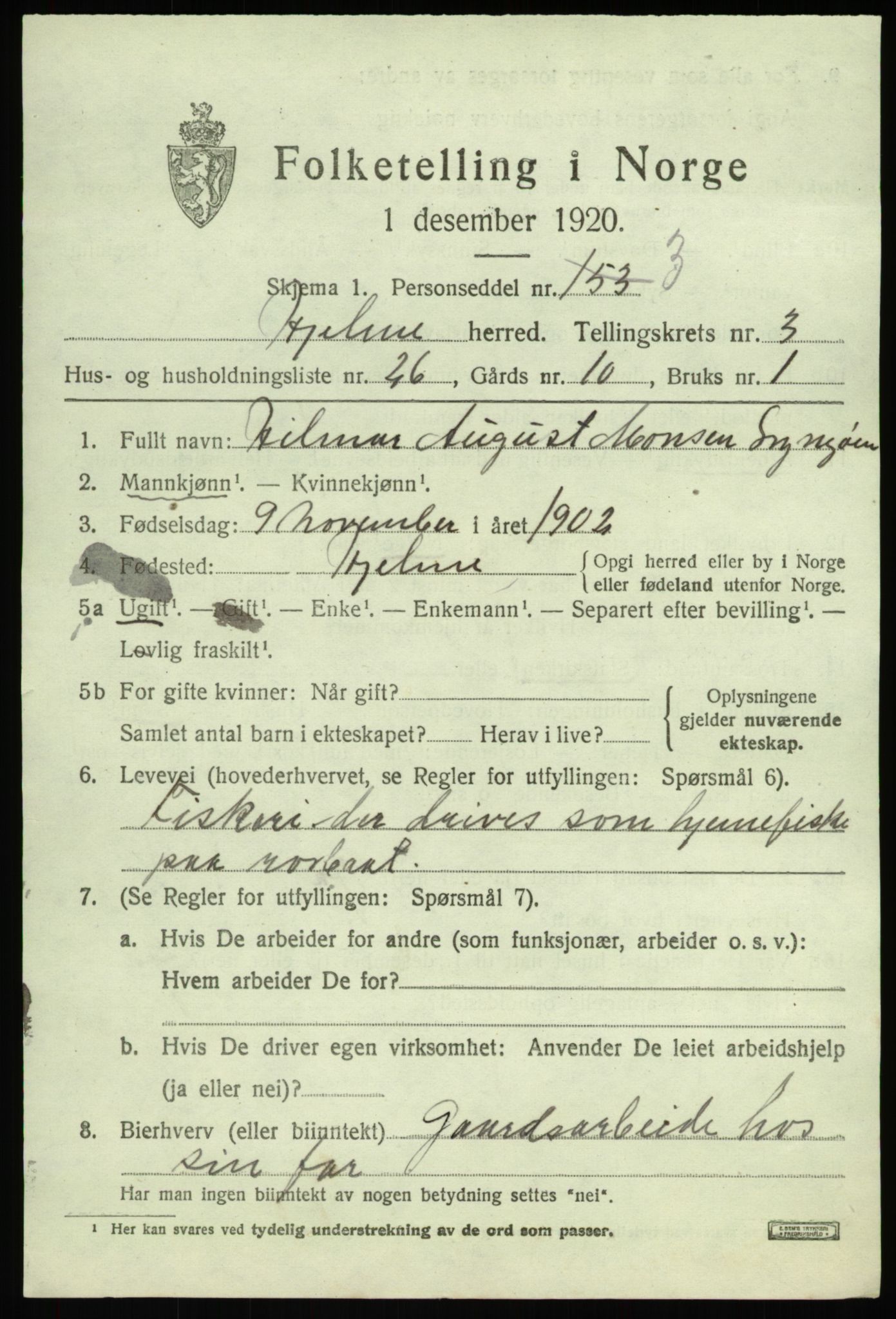 SAB, 1920 census for Hjelme, 1920, p. 2240