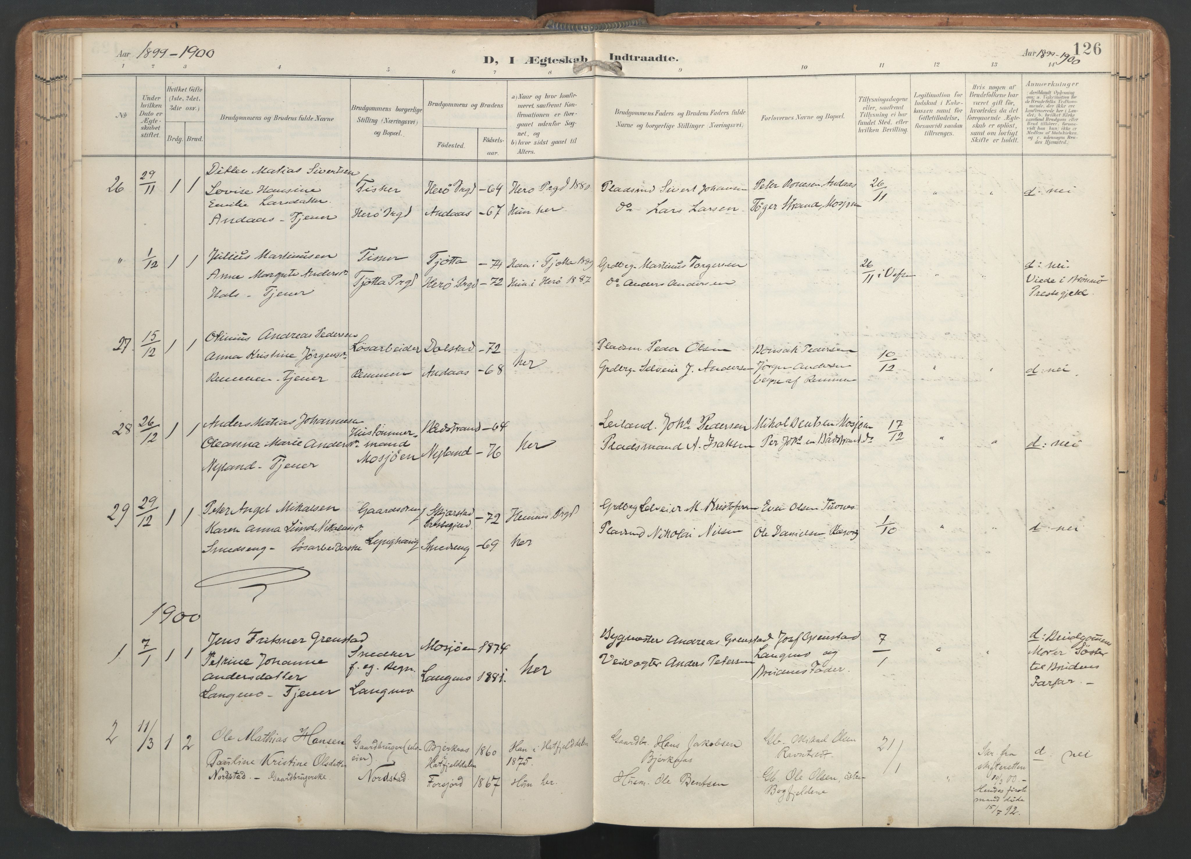 Ministerialprotokoller, klokkerbøker og fødselsregistre - Nordland, AV/SAT-A-1459/820/L0298: Parish register (official) no. 820A19, 1897-1915, p. 126