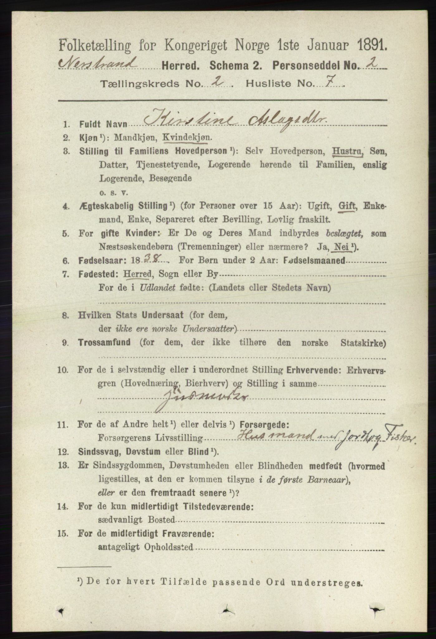 RA, 1891 census for 1139 Nedstrand, 1891, p. 277