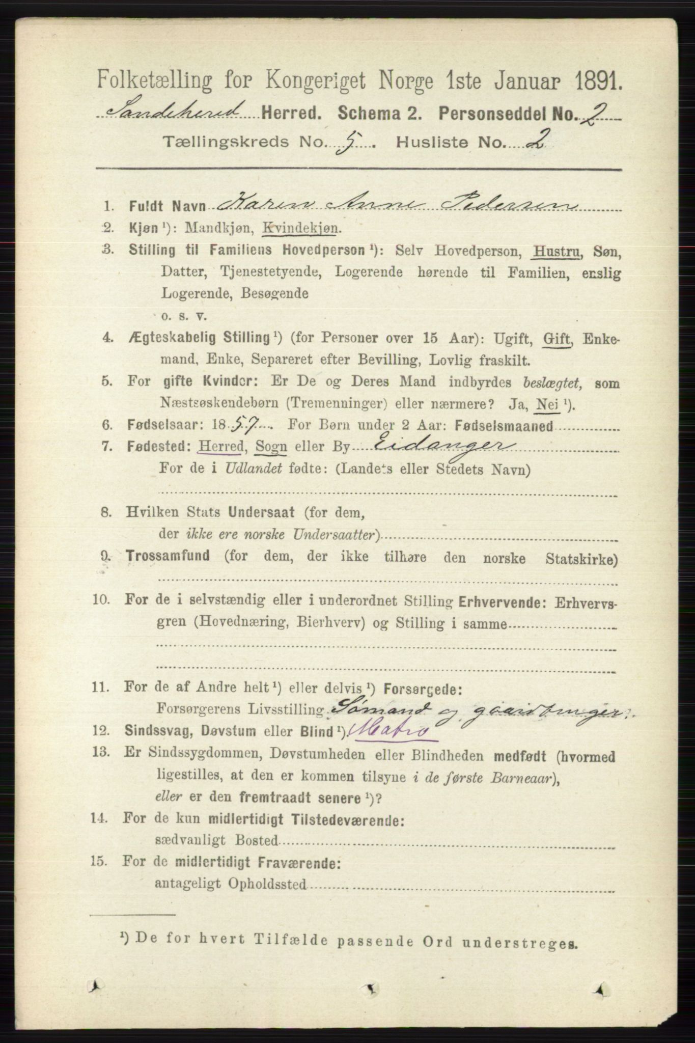 RA, 1891 census for 0724 Sandeherred, 1891, p. 2831