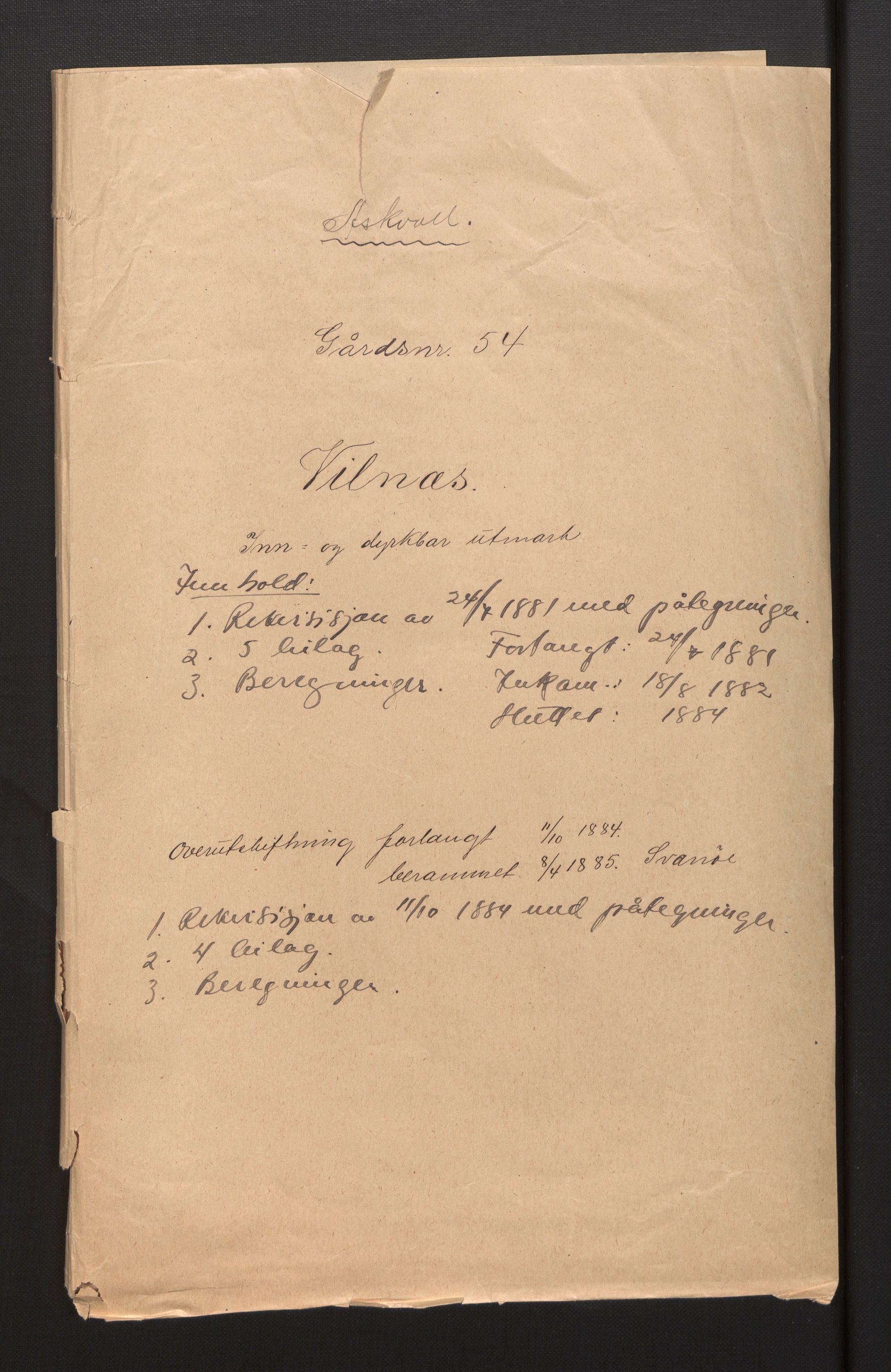 Sogn og Fjordane jordskiftedøme - III Sunnfjord jordskiftedistrikt, AV/SAB-A-6201/B/Ba/L0001: Askvoll gnr 1-78 Bremanger gnr. 1-16, 1881-1885, p. 1