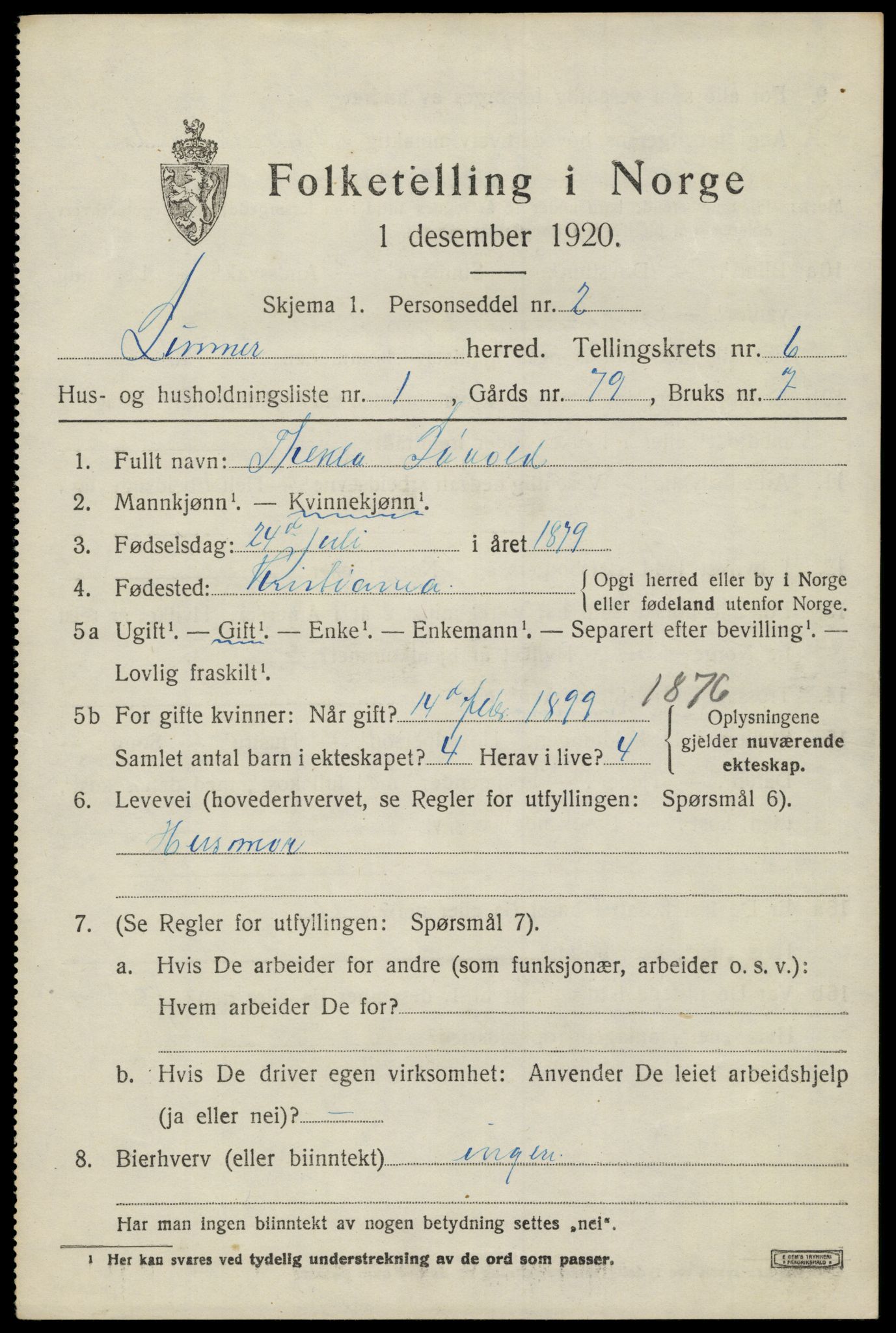 SAH, 1920 census for Lunner, 1920, p. 7667