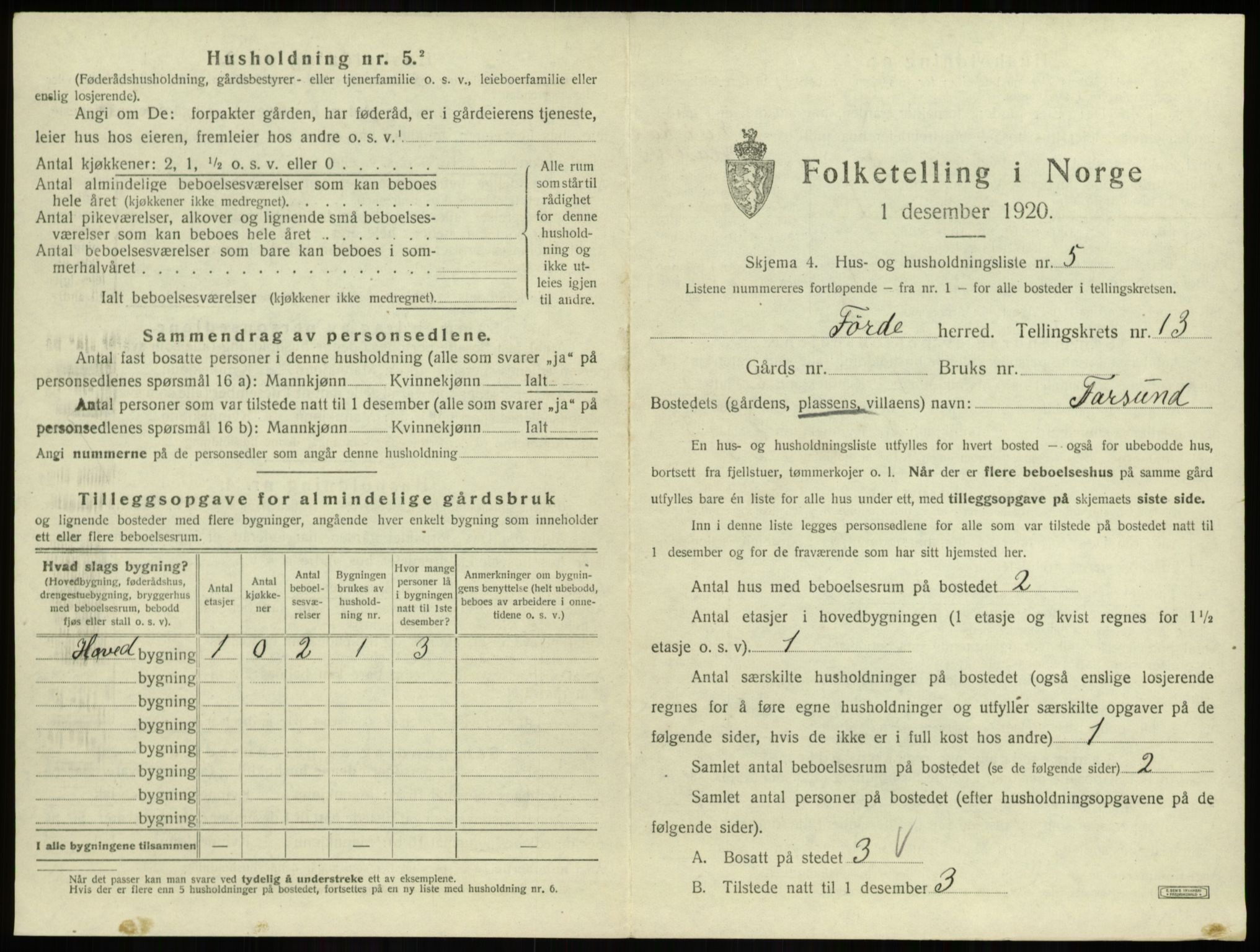 SAB, 1920 census for Førde, 1920, p. 695