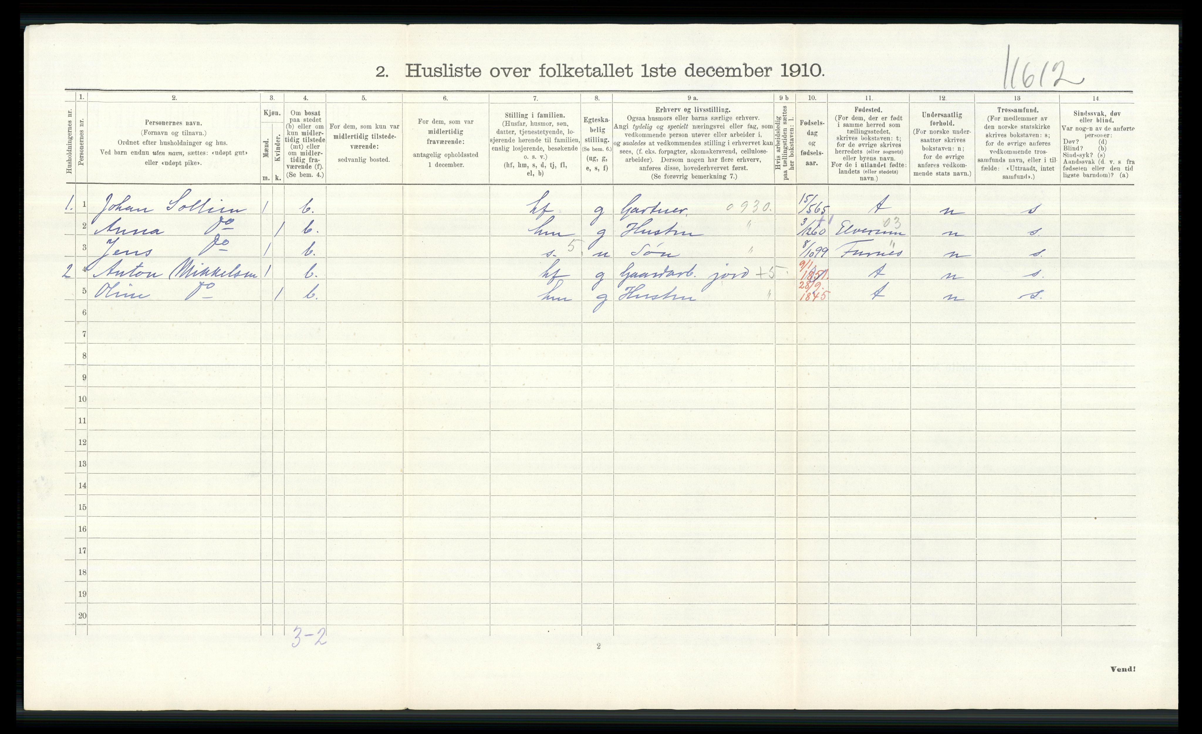 RA, 1910 census for Vang, 1910, p. 694